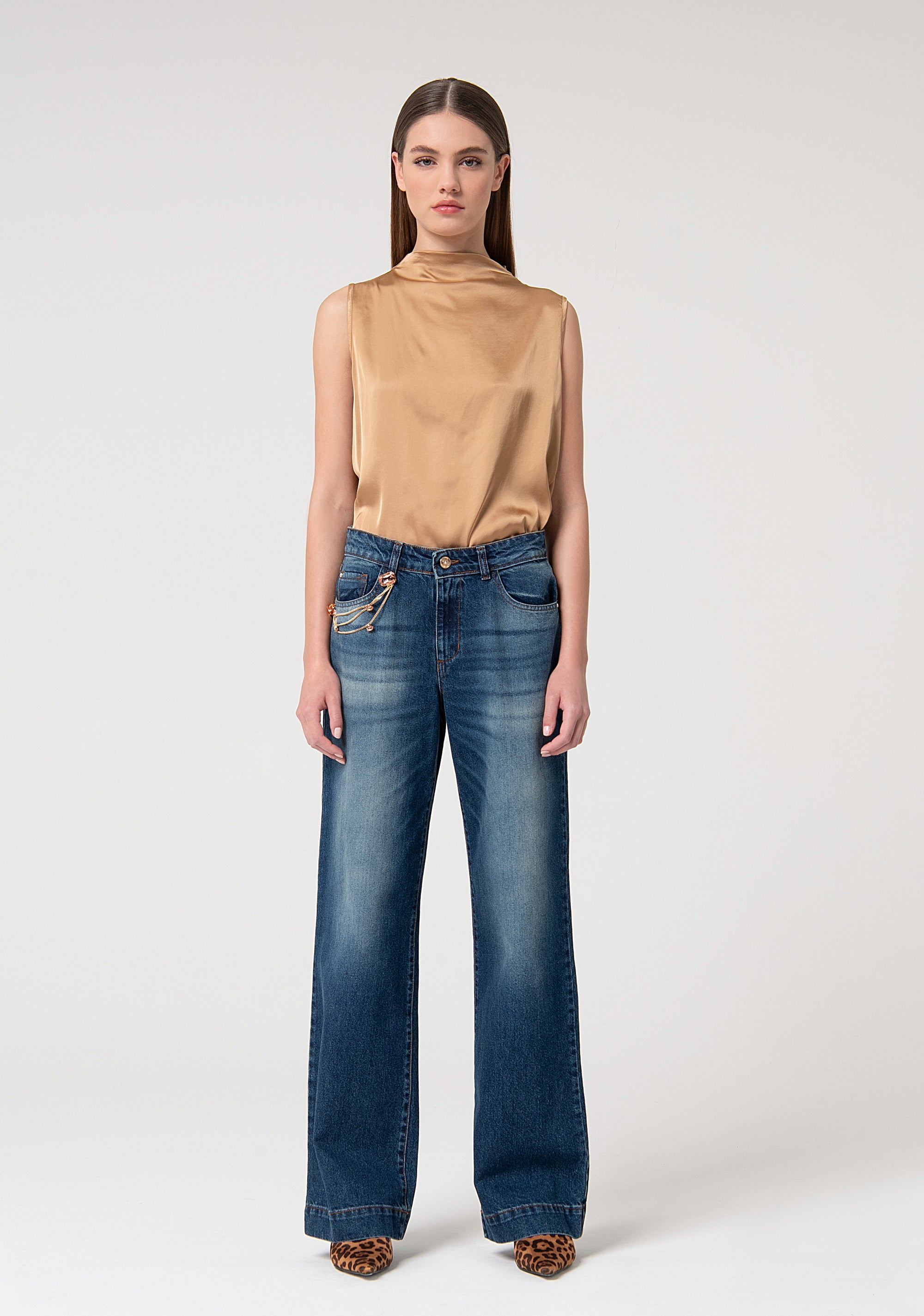 Jeans flare a palazzo in denim con lavaggio scuro FS24WV3008D40093-S93 Fracomina