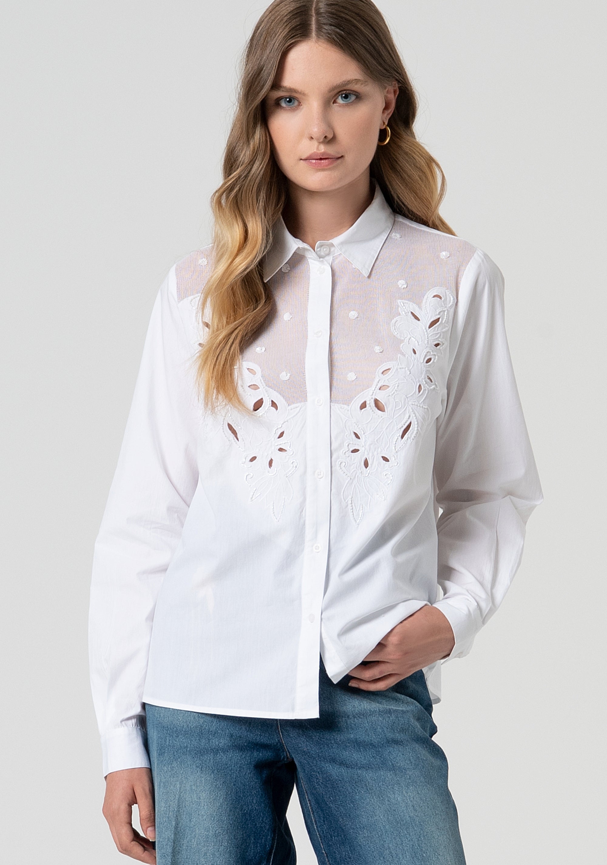 Camicia regular con intarsi e ricami FS25ST6020W403Q5-278 Fracomina
