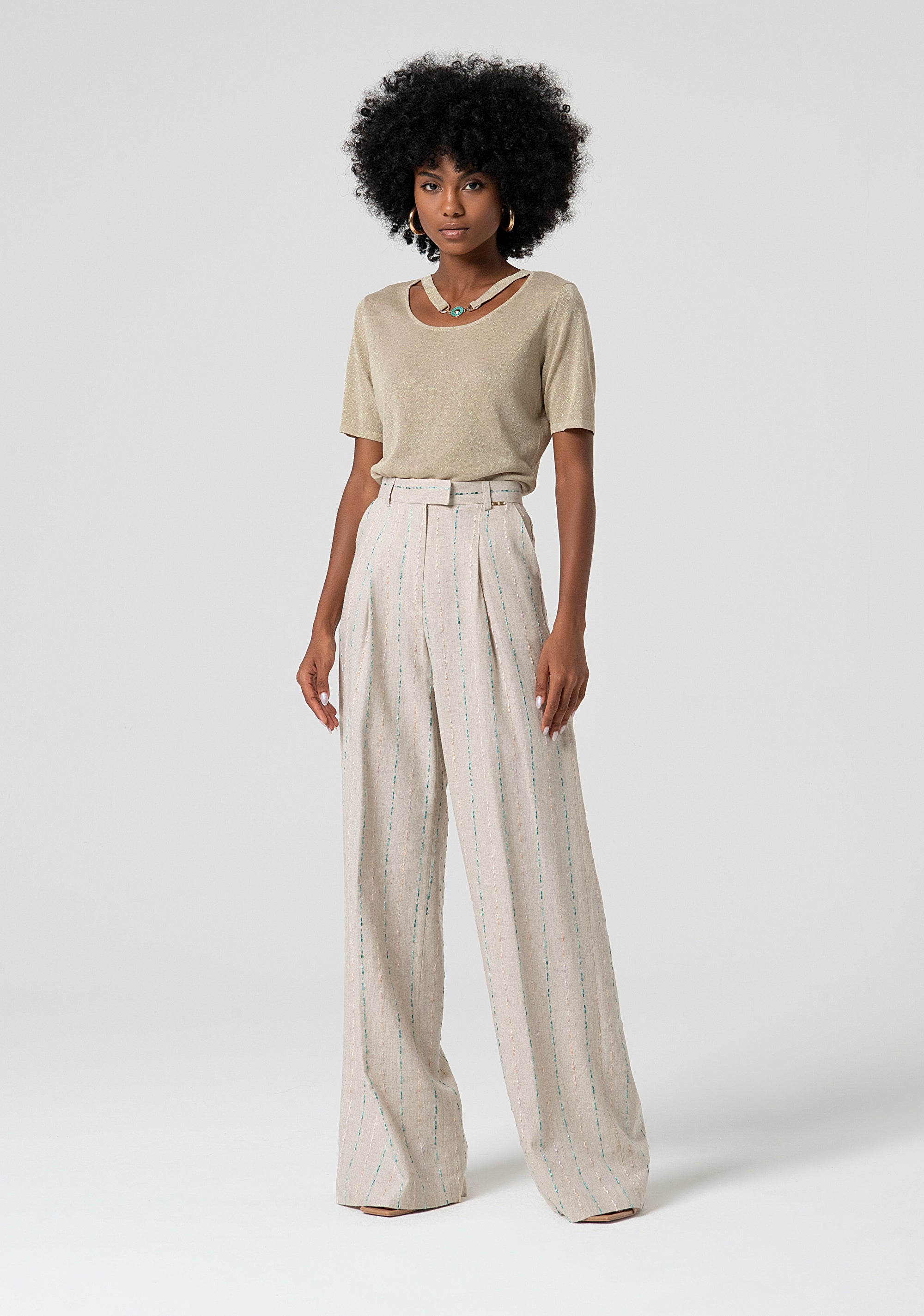 Pantalone a palazzo con lino FS25SV3007W788N8-050 Fracomina