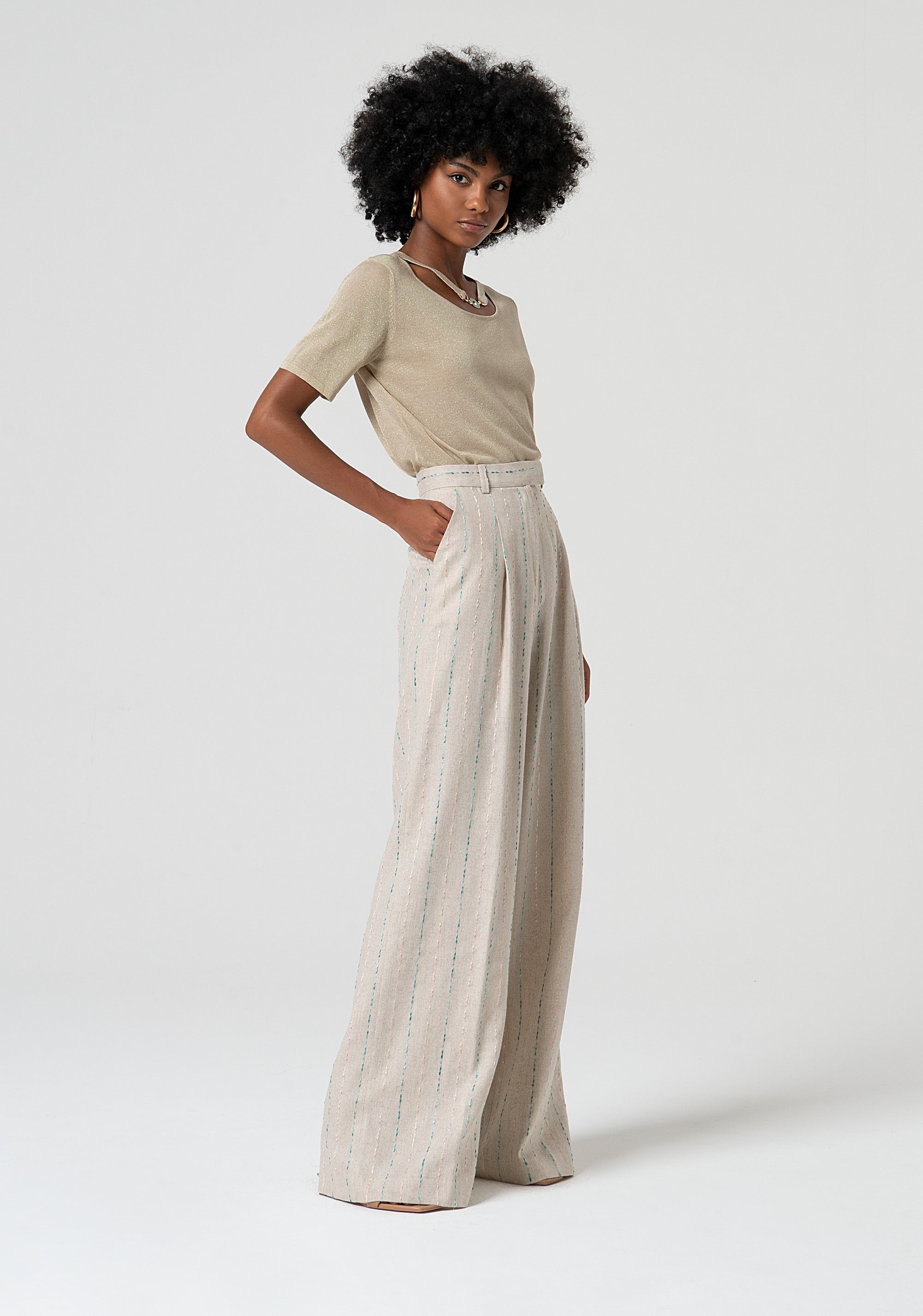 Pantalone a palazzo con lino FS25SV3007W788N8-050 Fracomina