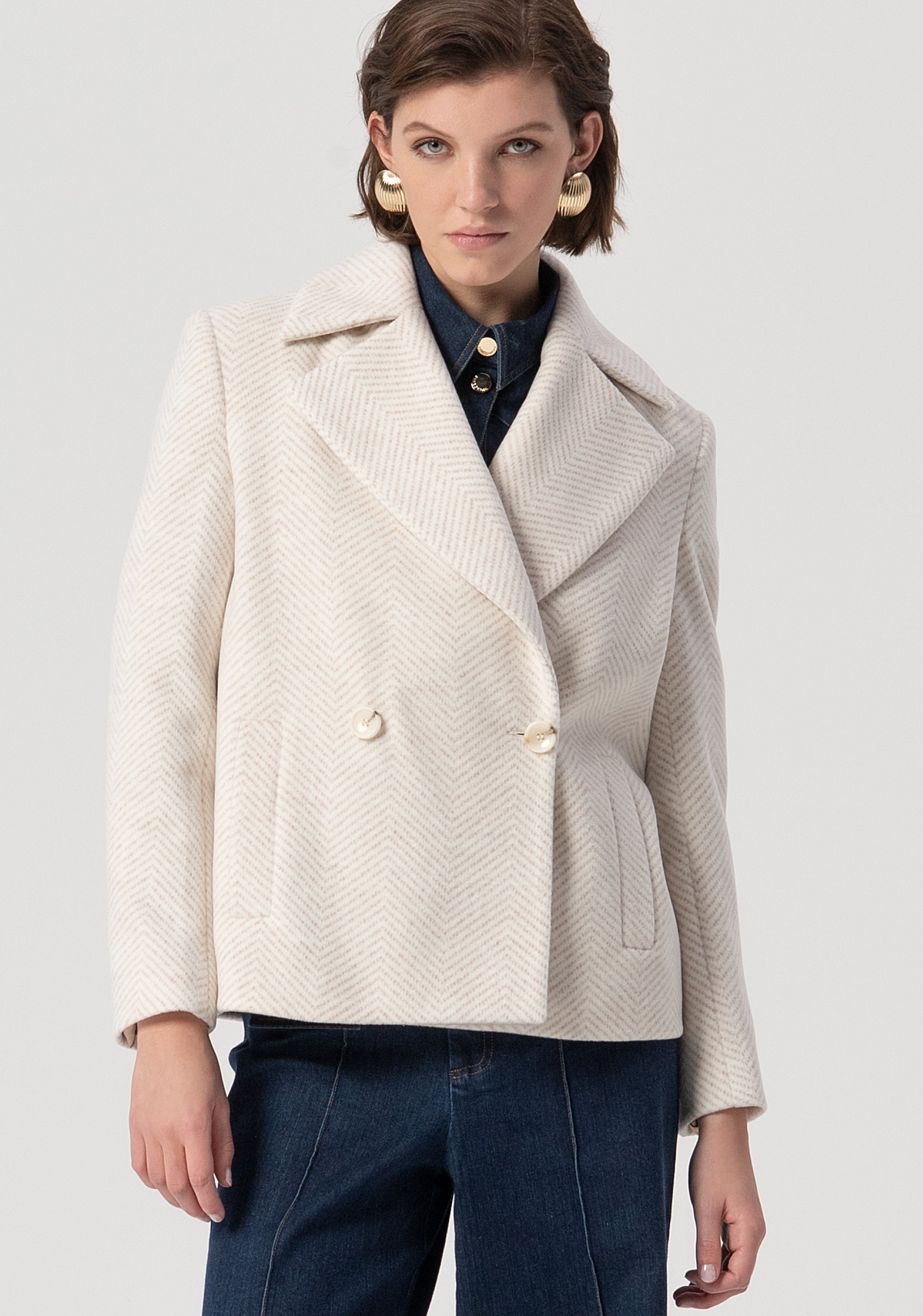 Cappotto regular caban doppiopetto in tessuto spigato FS25WC1010W820K6-050 Fracomina
