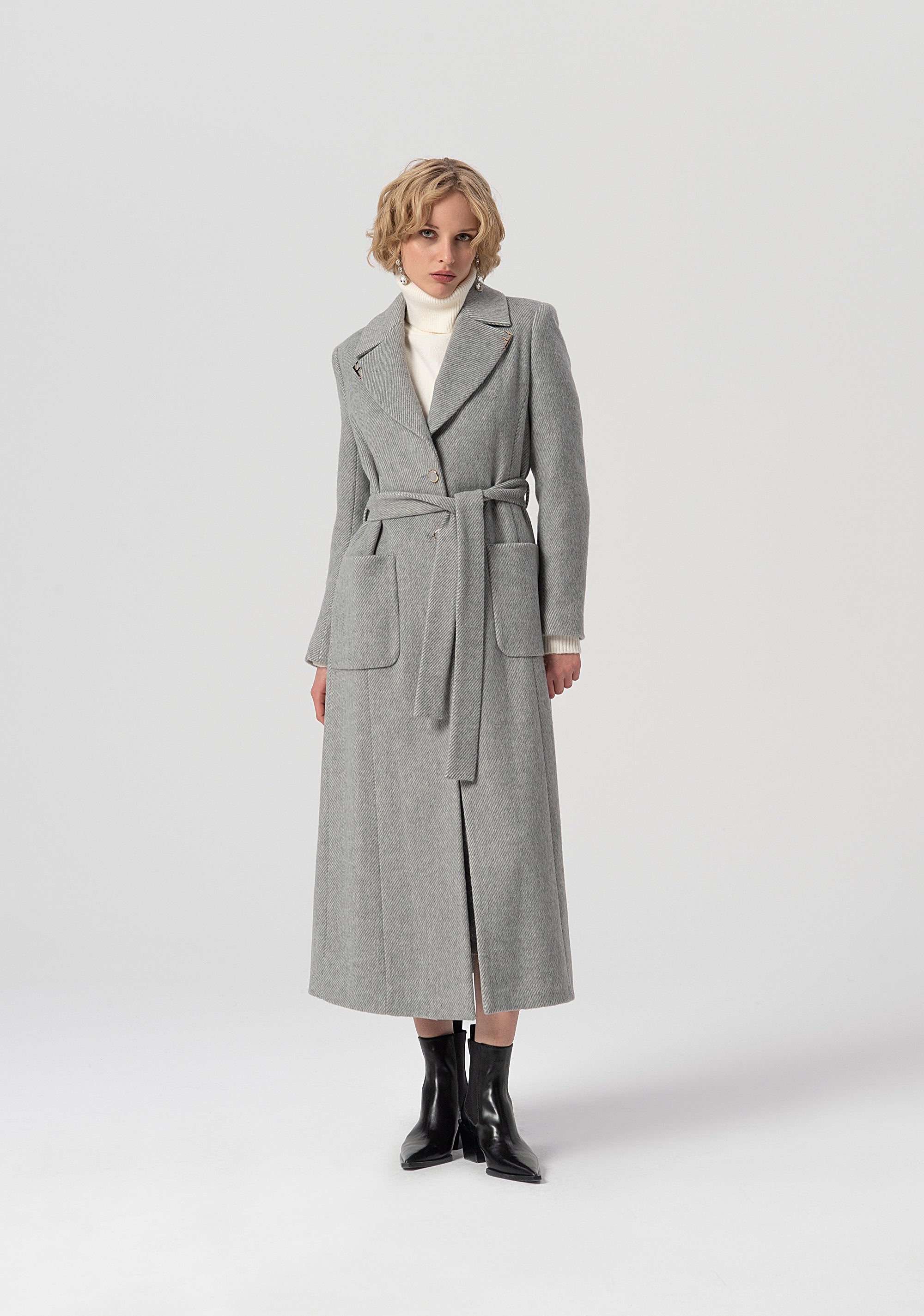 Cappotto regular lungo monopetto in tessuto spigato con lana FS25WC1011W819K3-156 Fracomina