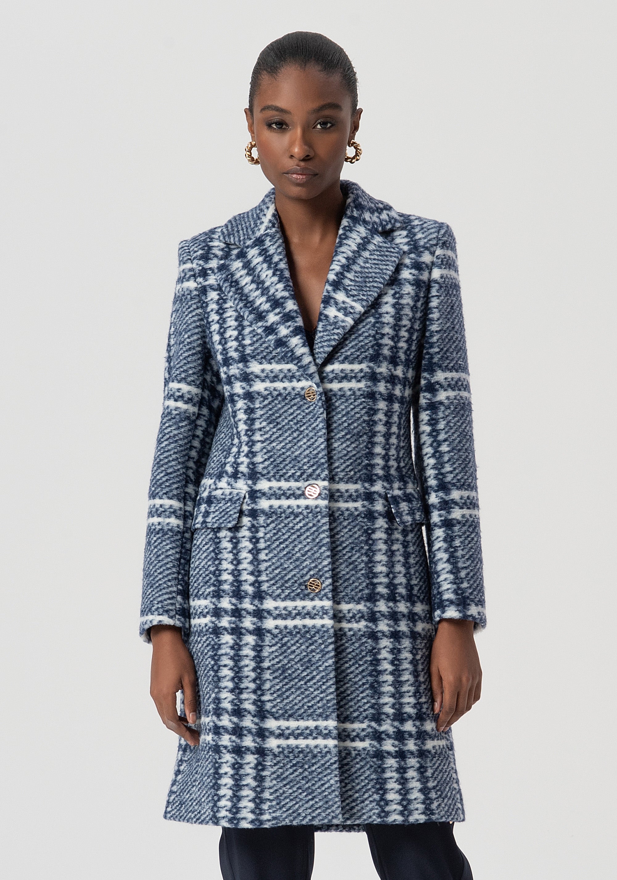 Cappotto regular midi in tessuto Principe di Galles con lana FS25WC1014W81995-083 Fracomina