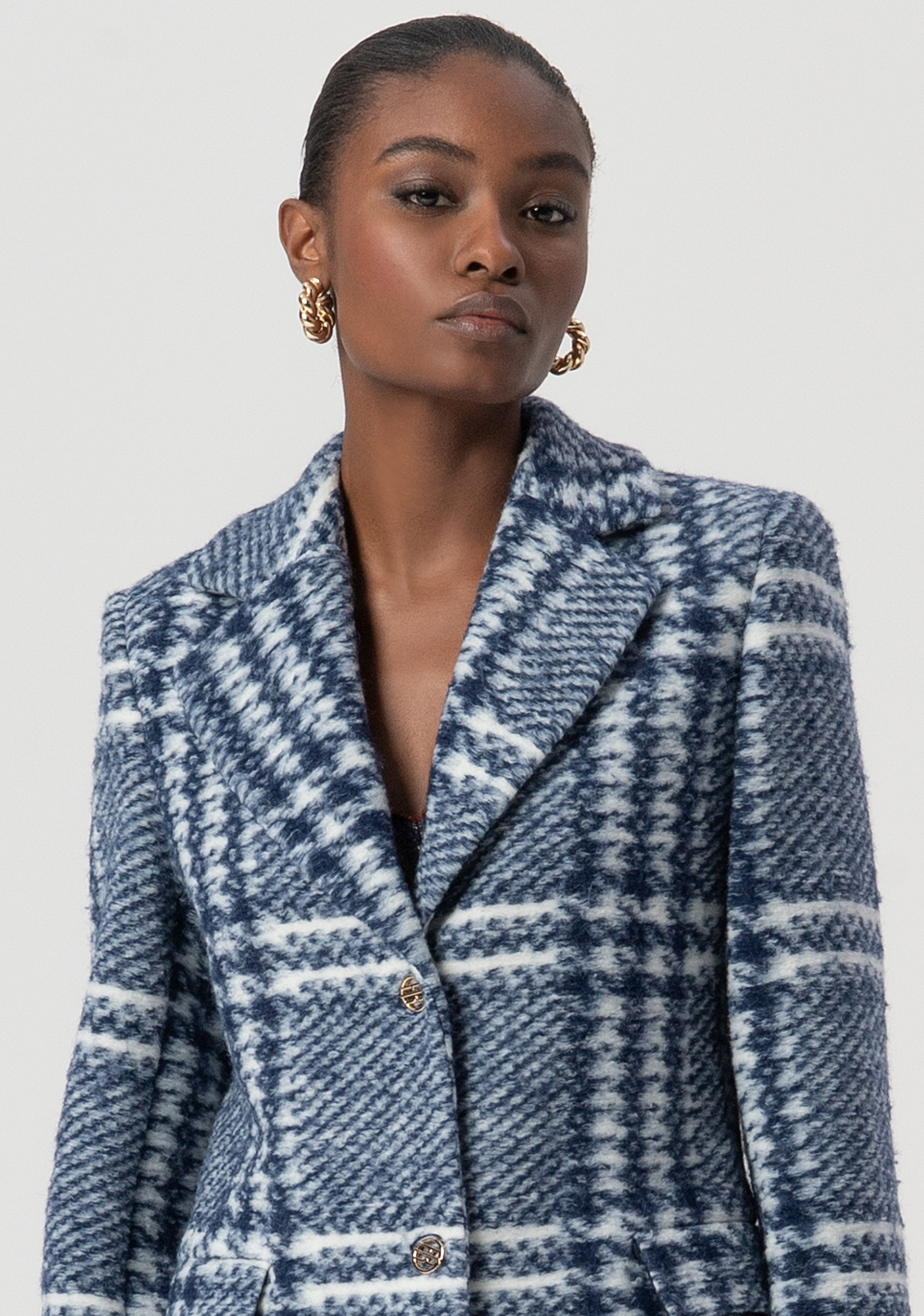 Cappotto regular midi in tessuto Principe di Galles con lana FS25WC1014W81995-083 Fracomina