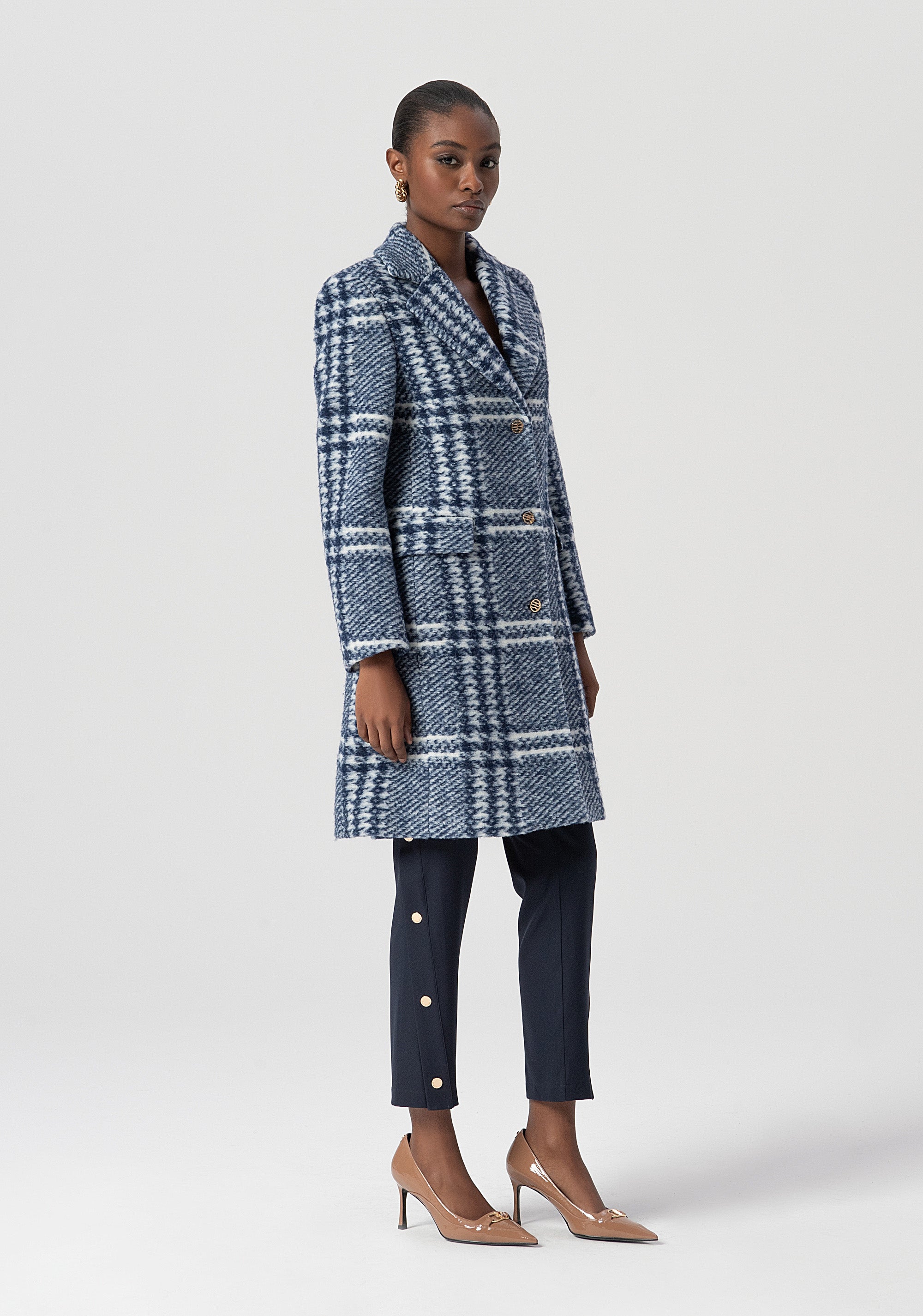 Cappotto regular midi in tessuto Principe di Galles con lana FS25WC1014W81995-083 Fracomina