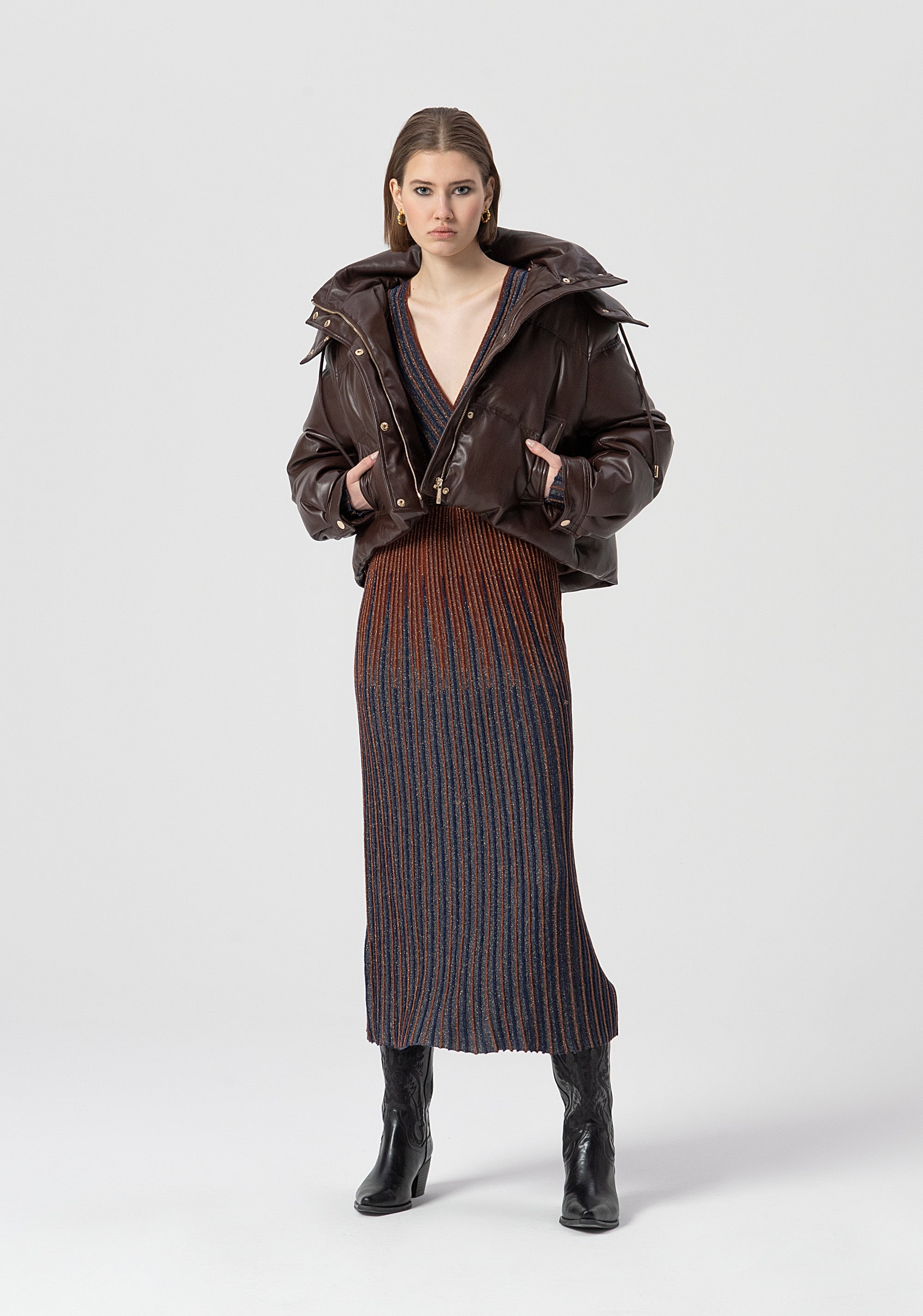 Abito regular midi in maglia con lana e lurex FS25WD5006K558Q7-M23 Fracomina