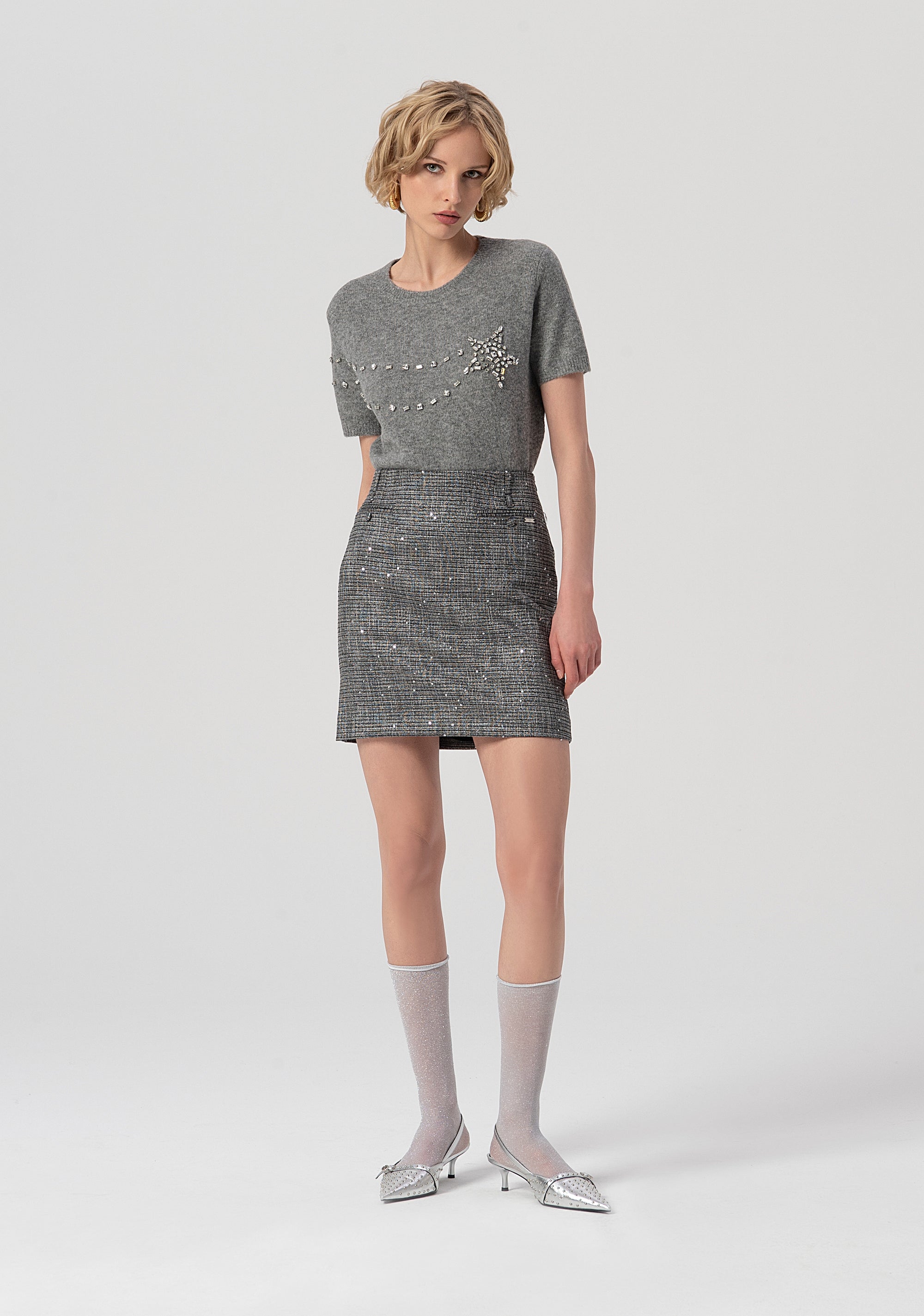 Gonna slim mini in tweed con paillettes FS25WG1002W821J5-053 Fracomina