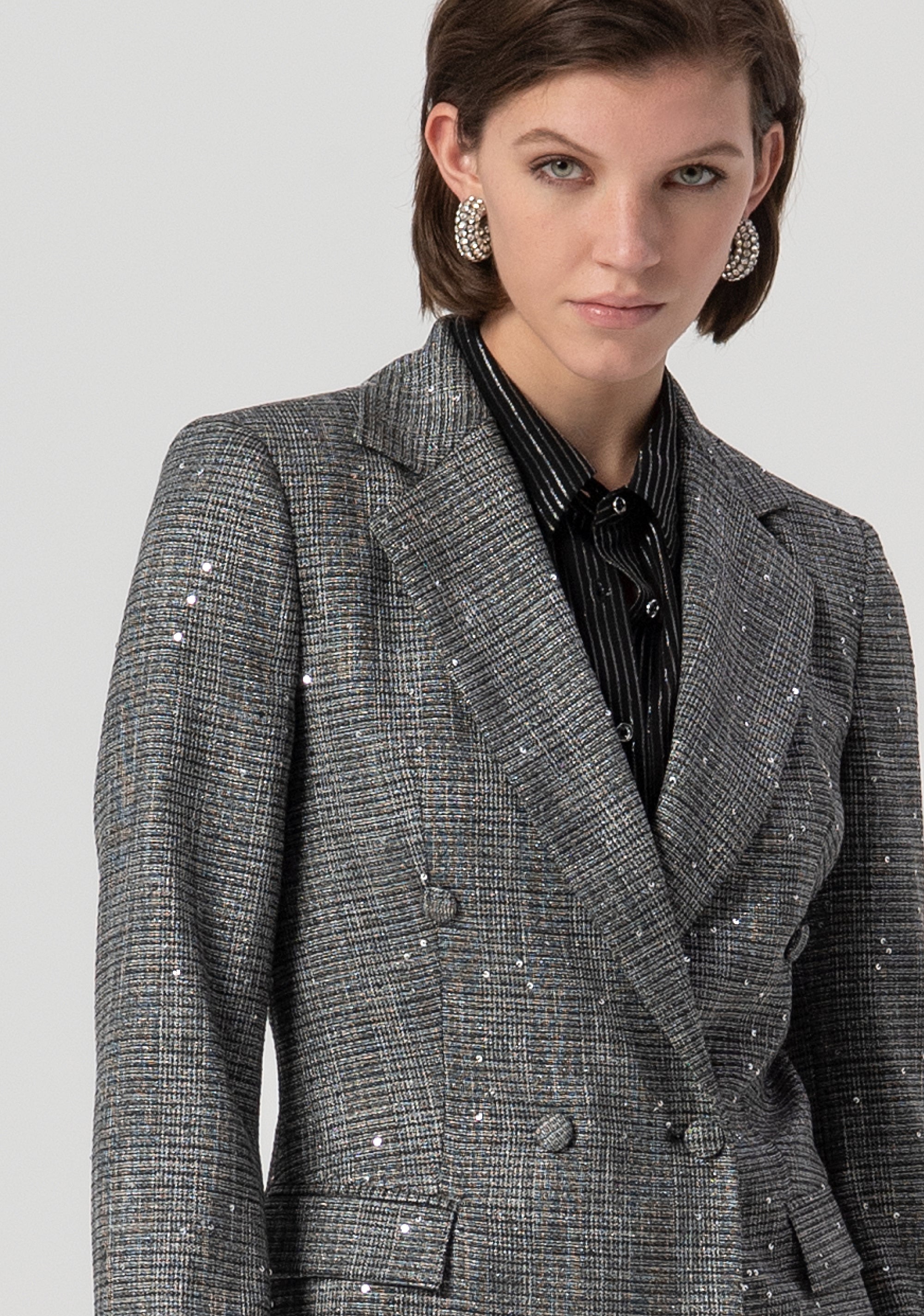 Blazer regular doppiopetto in tweed con paillettes FS25WJ2003W821J5-053 Fracomina