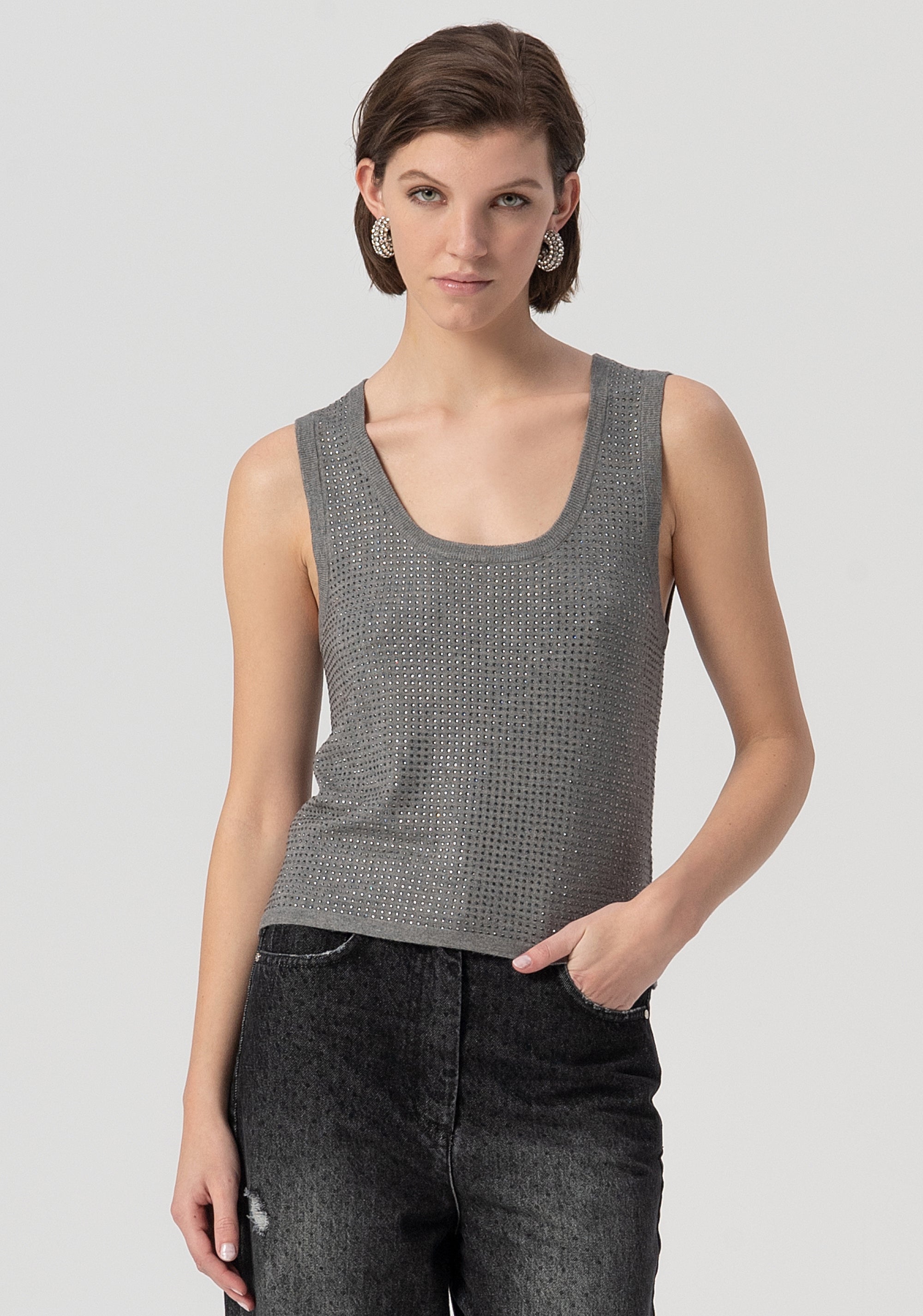 Top senza maniche con strass FS25WT4001K50201-156 Fracomina