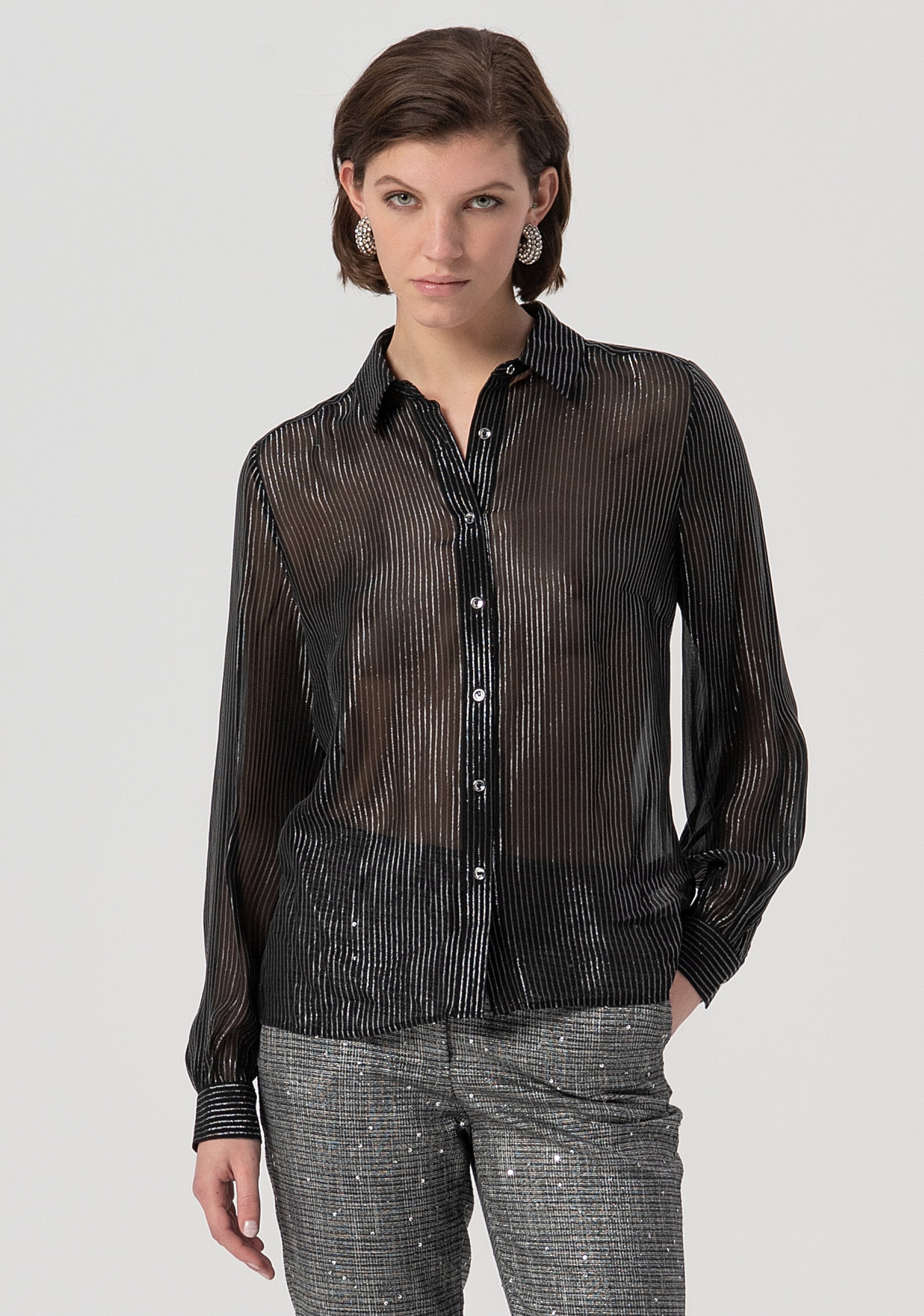 Camicia regular gessata con lurex FS25WT6003W822Q7-053 Fracomina