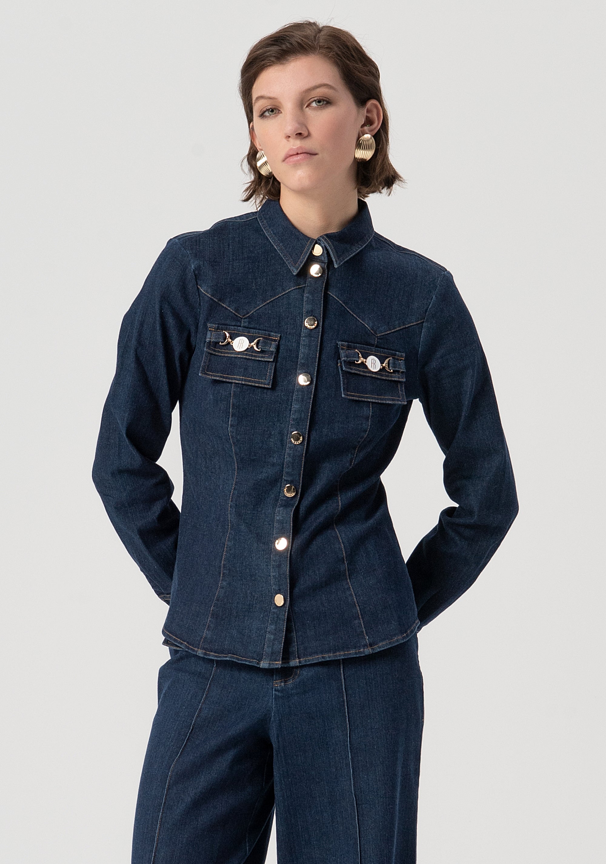 Camicia slim in denim con lavaggio medio FS25WT6004W78201-064 Fracomina