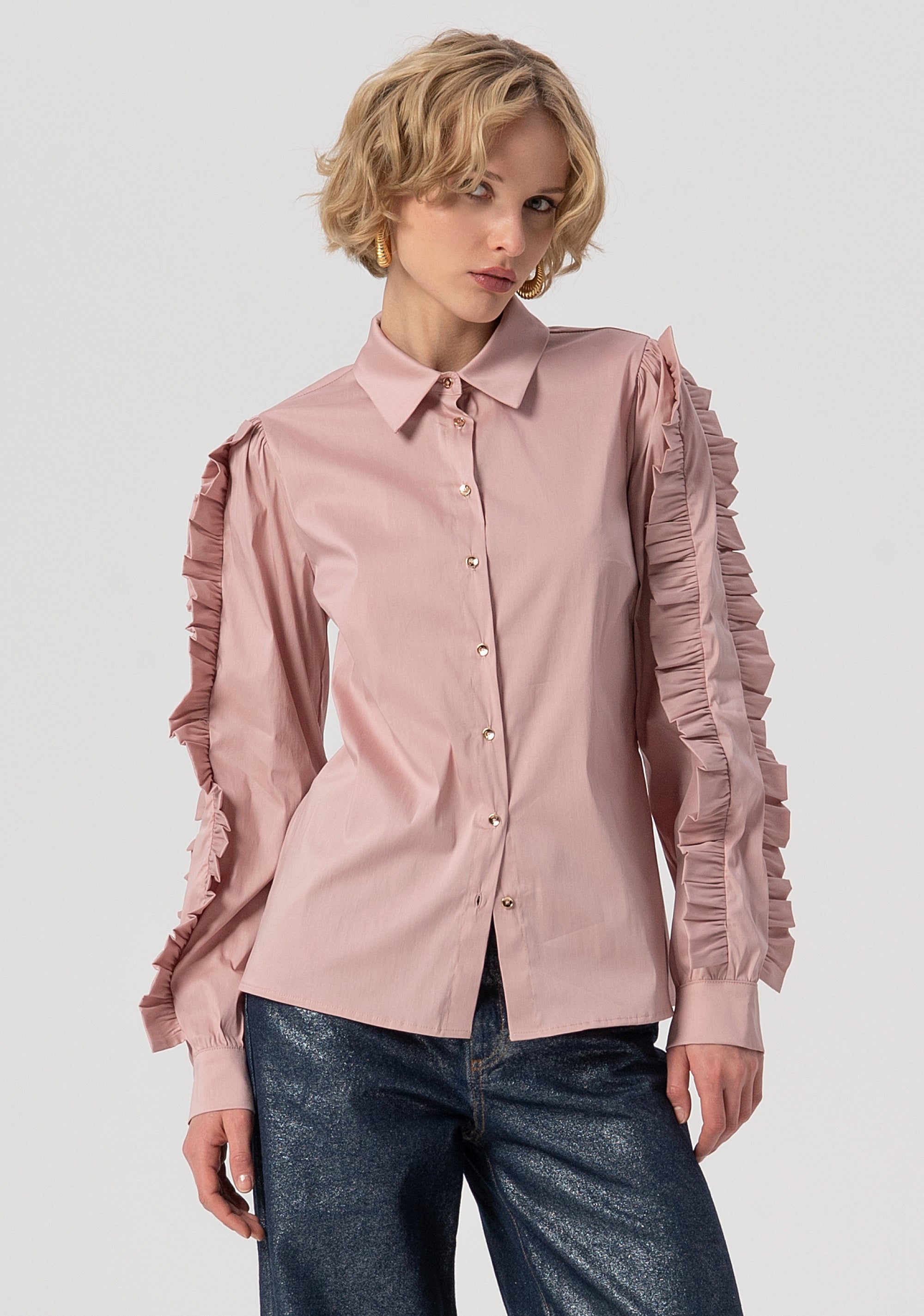 Camicia regular in popeline con rouches sulle maniche FS25WT6009W52001 FRACOMINA