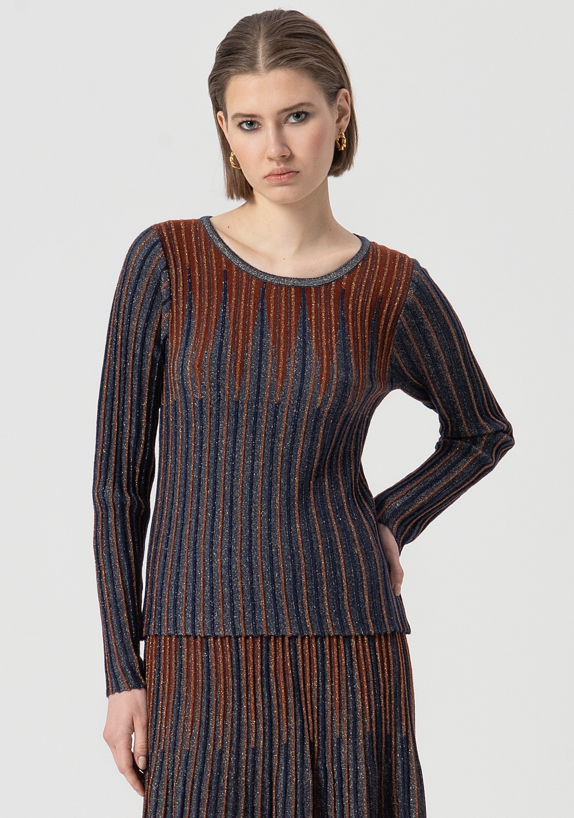 Maglia slim a coste con lana e lurex FS25WT7007K558Q7-M23 Fracomina
