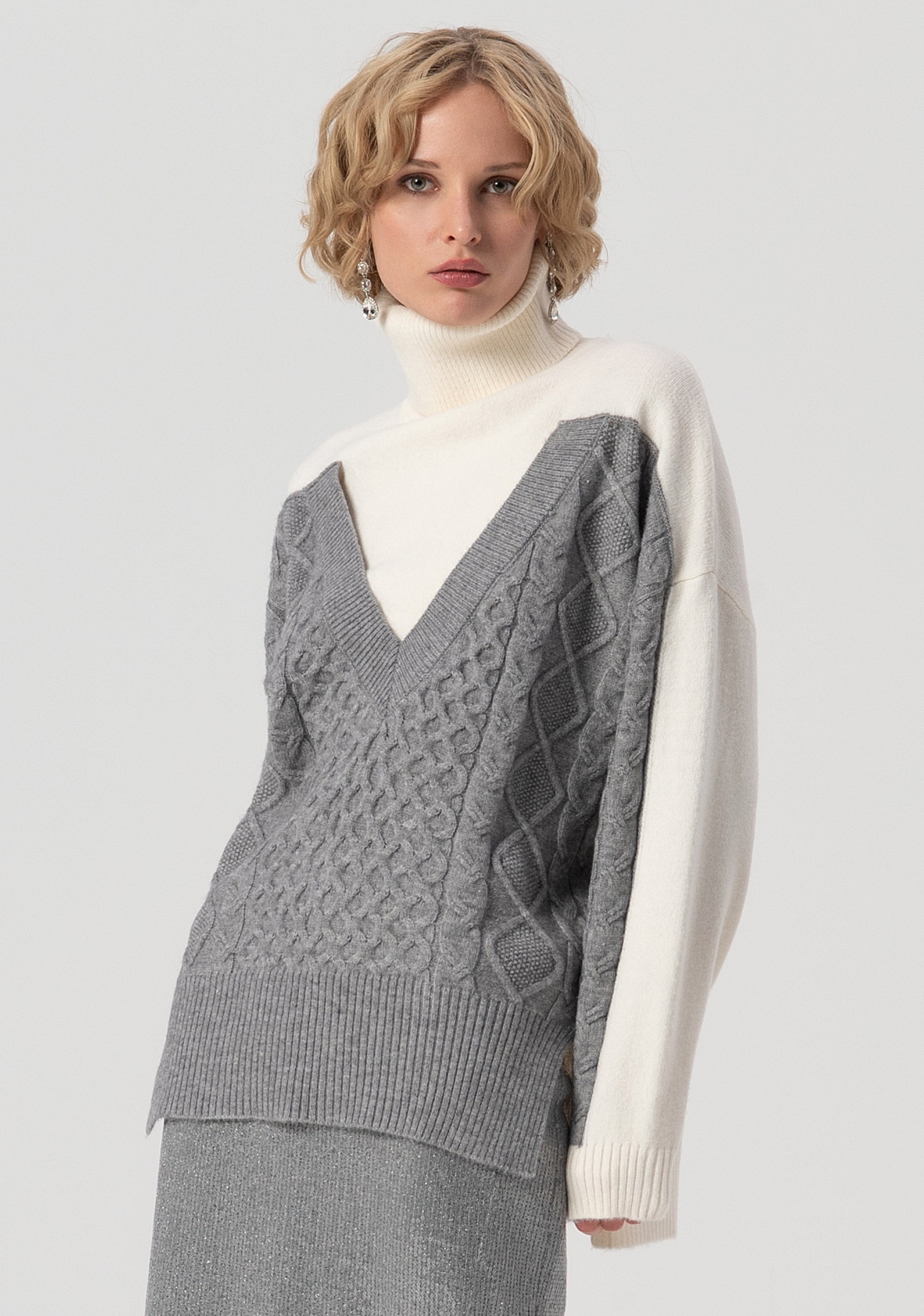 Maglia over con inserto con punto treccia FS25WT7015K47101-636 Fracomina