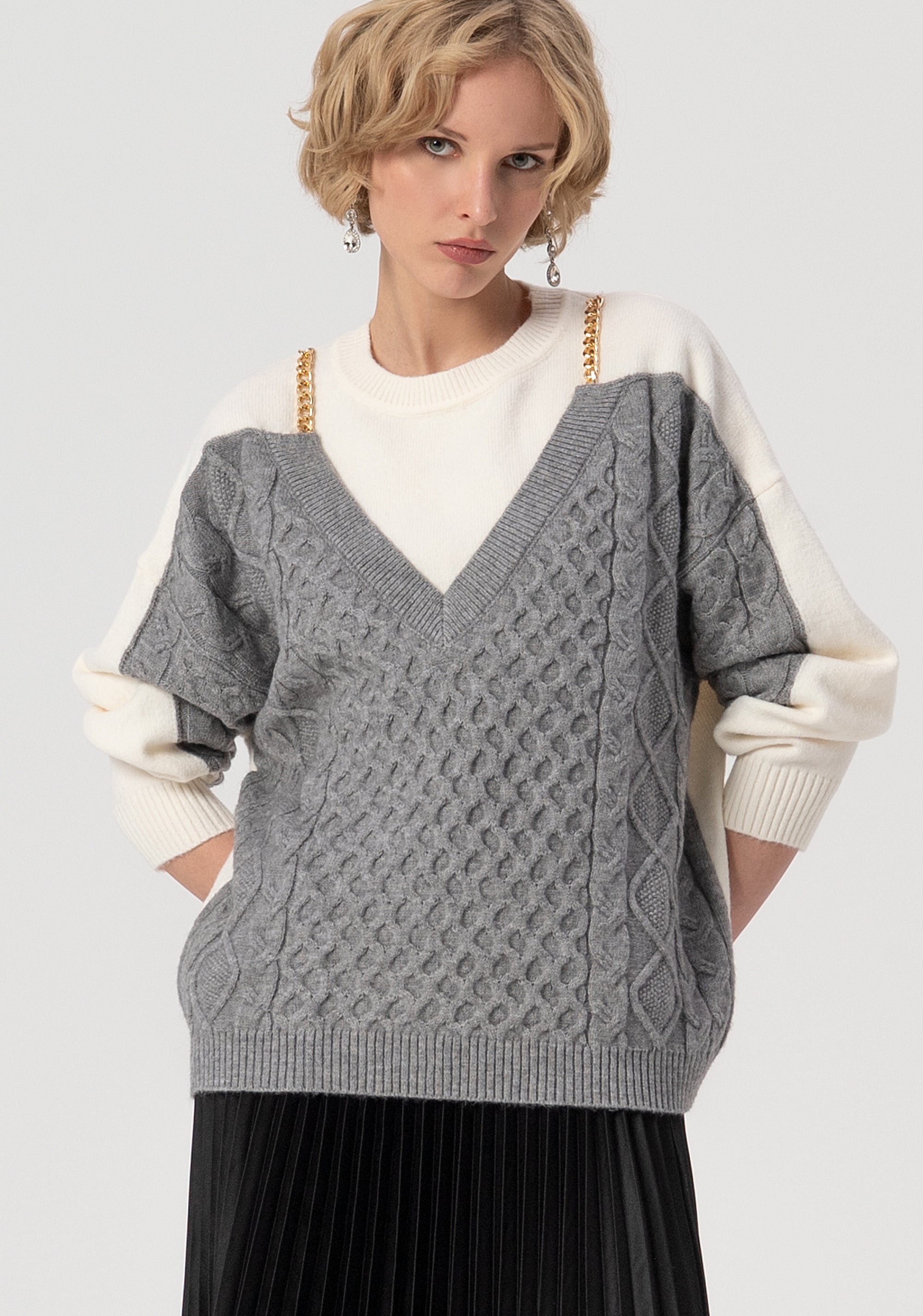 Maglia over con inserto con punto treccia FS25WT7016K47101-636 Fracomina