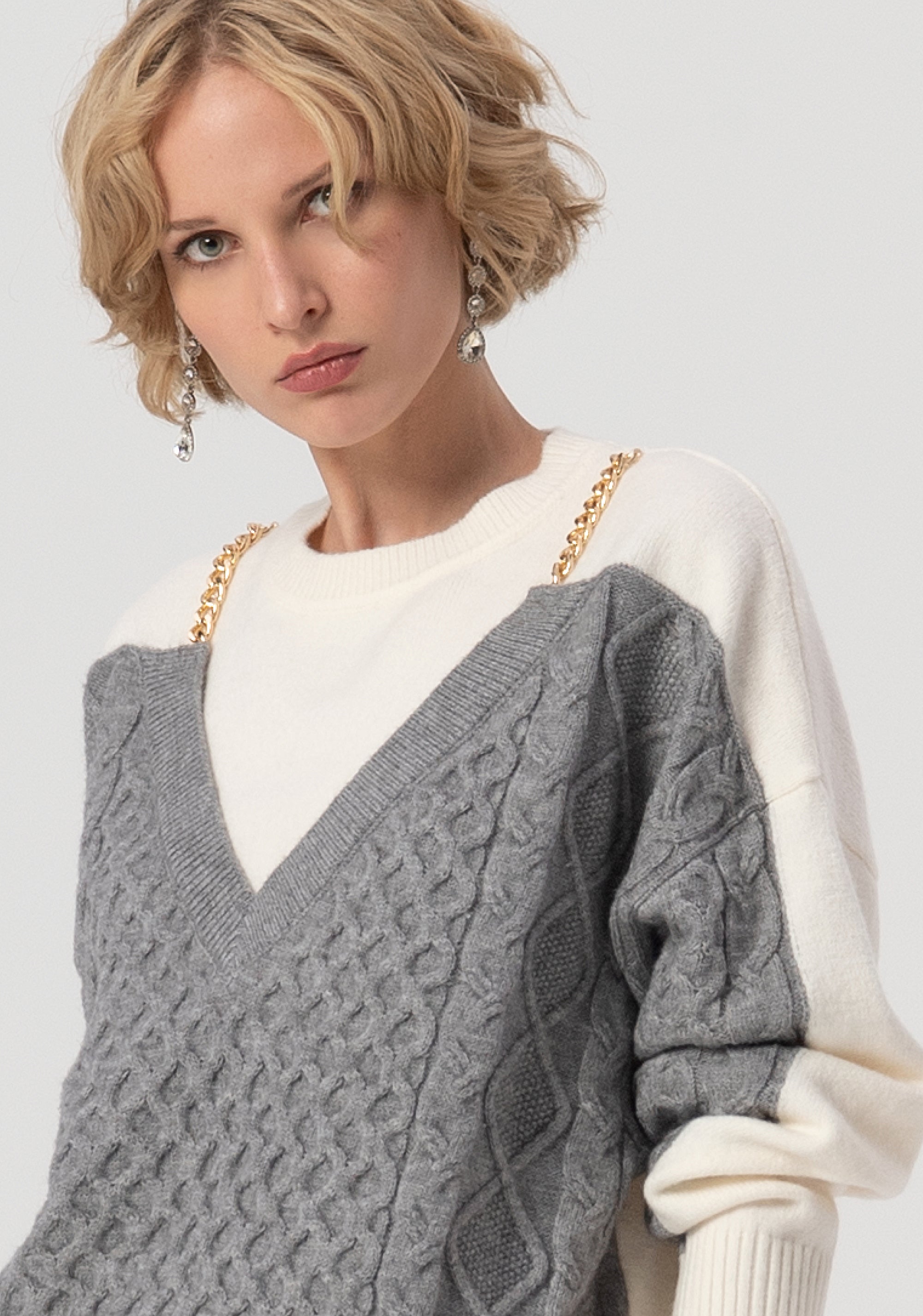Maglia over con inserto con punto treccia FS25WT7016K47101-636 Fracomina