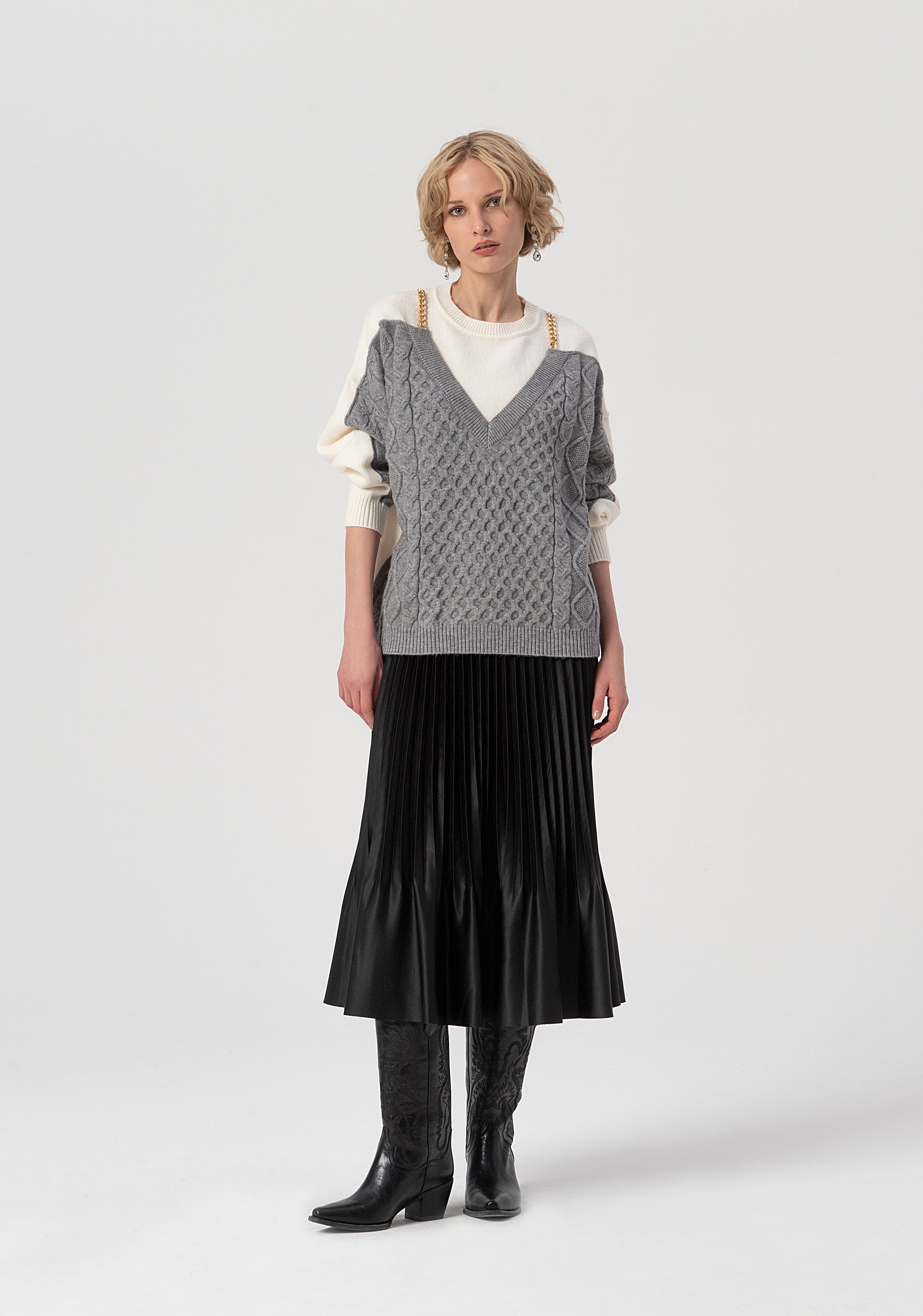 Maglia over con inserto con punto treccia FS25WT7016K47101-636 Fracomina