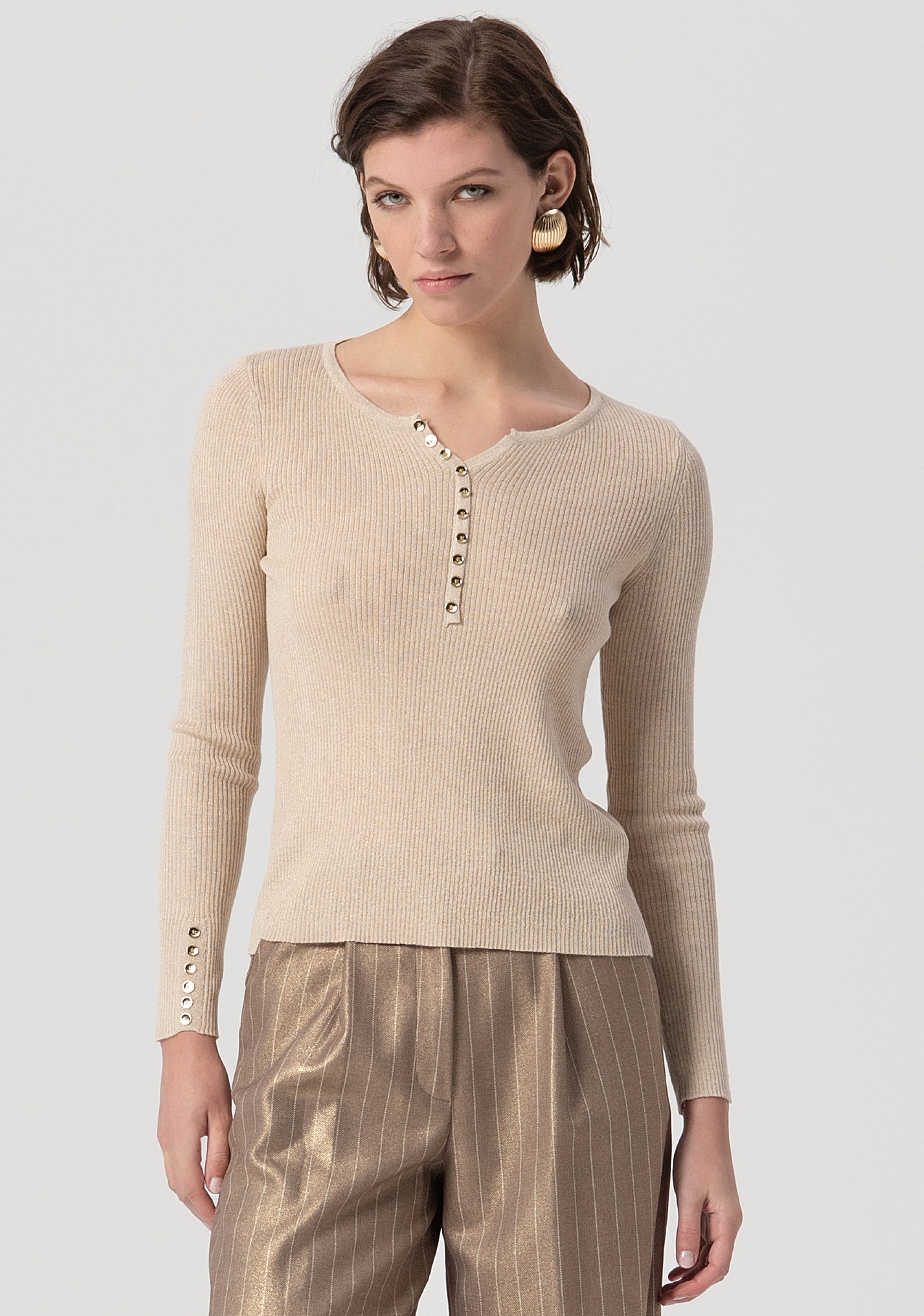 Maglia slim a coste con lana e lurex FS25WT7017K559Q7-050 Fracomina