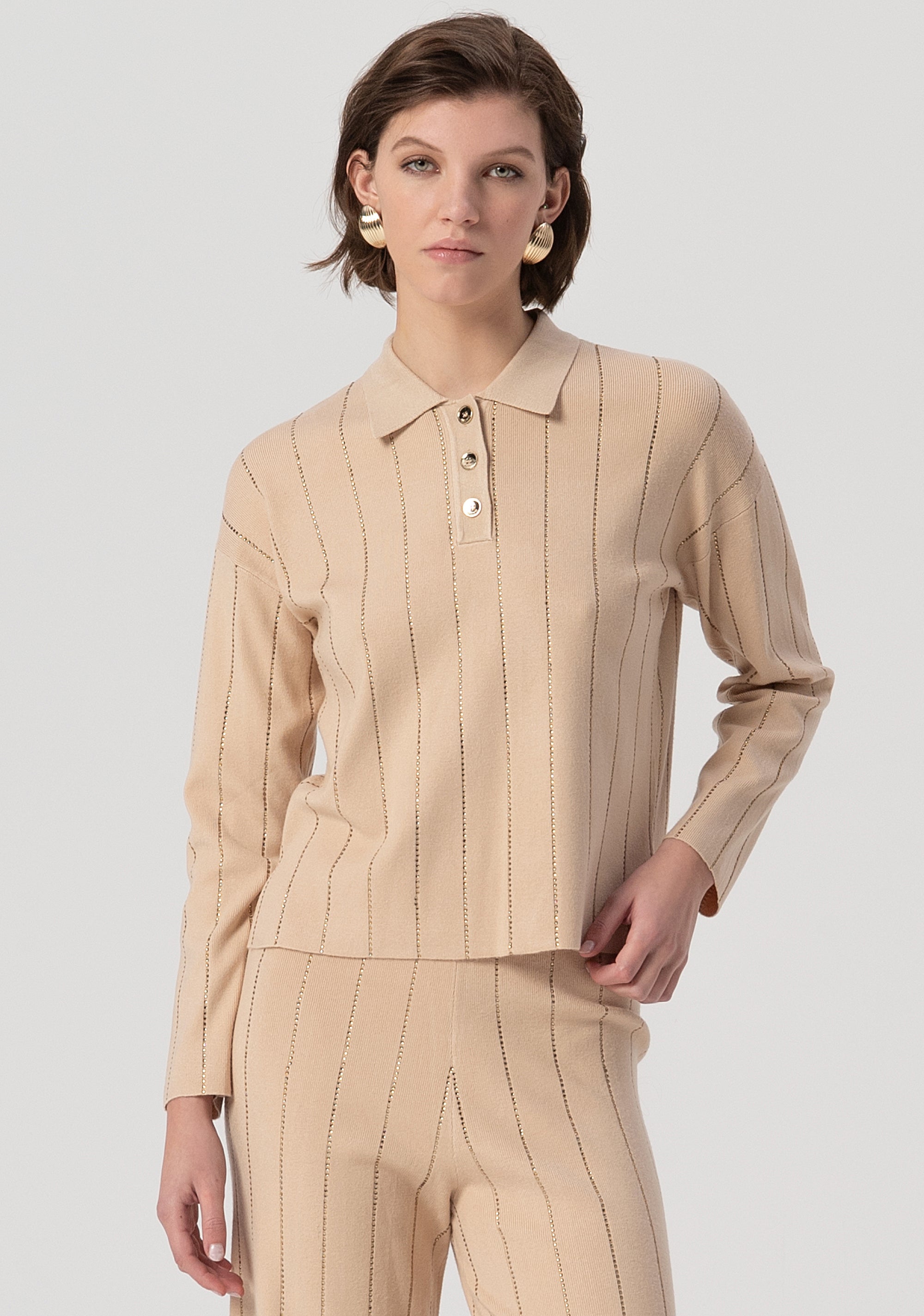 Polo regular in maglia a coste con strass applicati FS25WT7019K50401-050 Fracomina