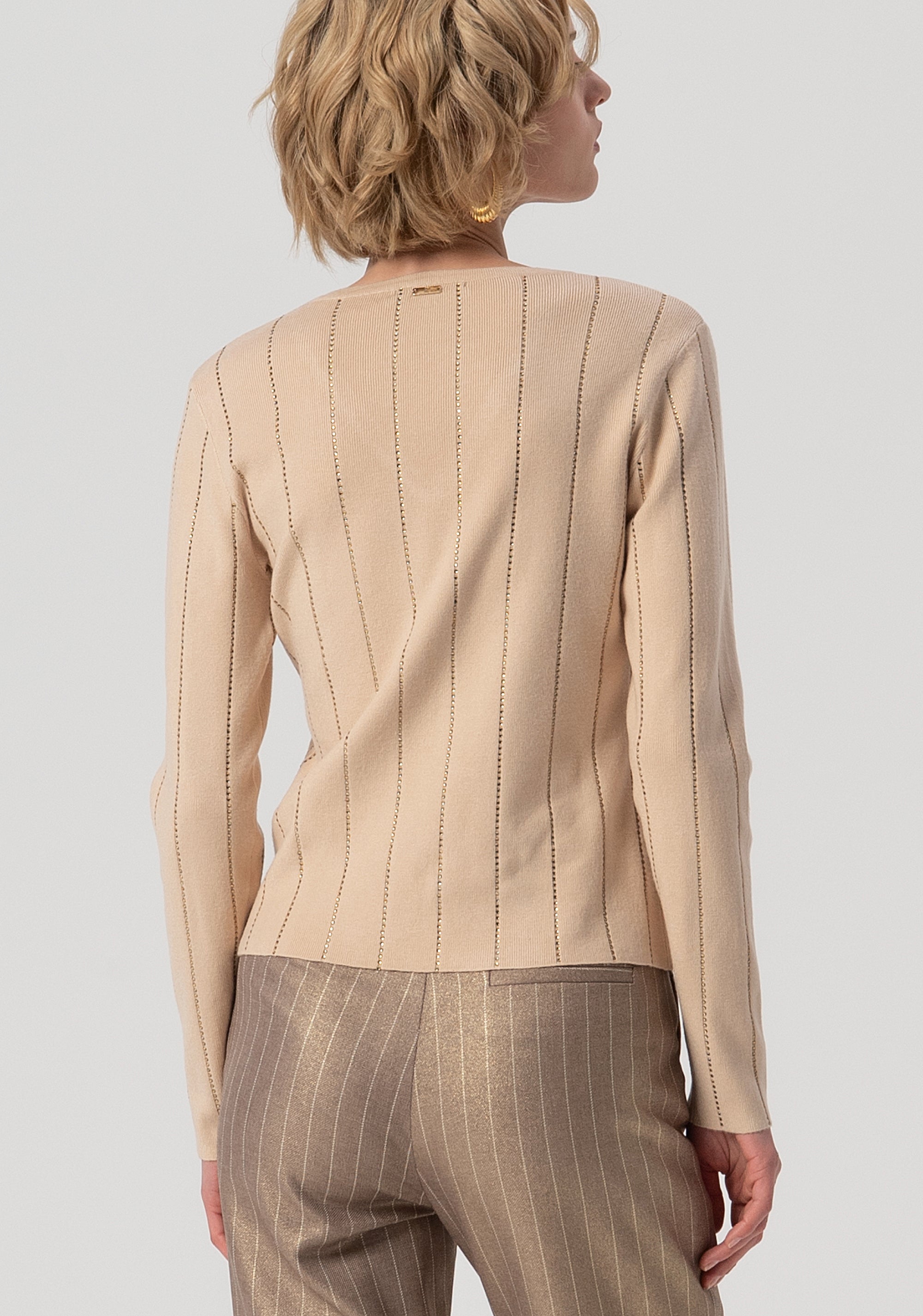 Maglia slim a coste con strass applicati FS25WT7030K50401-050 Fracomina