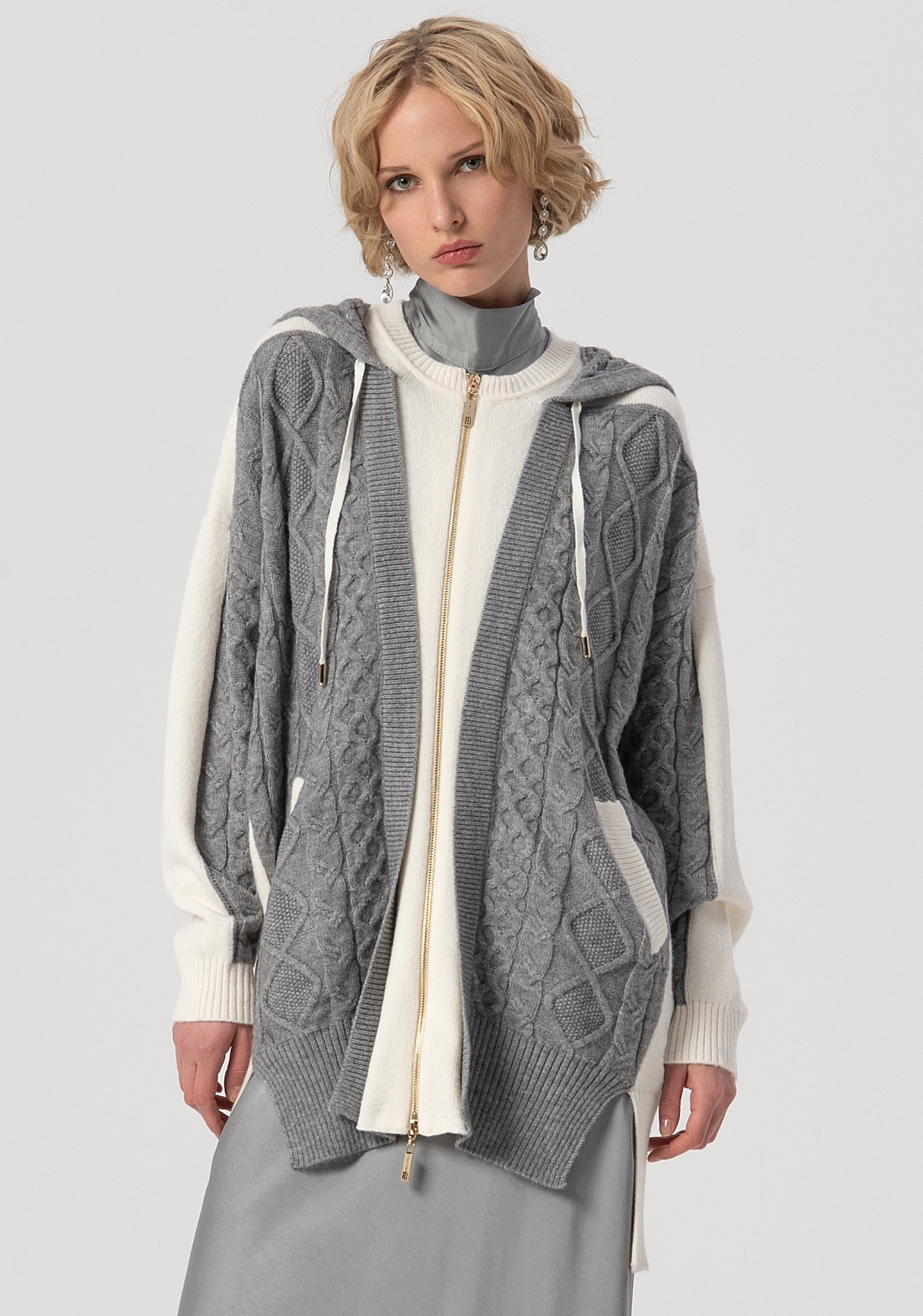Cardigan over con inserti in punto treccia FS25WT8001K47101-636 Fracomina