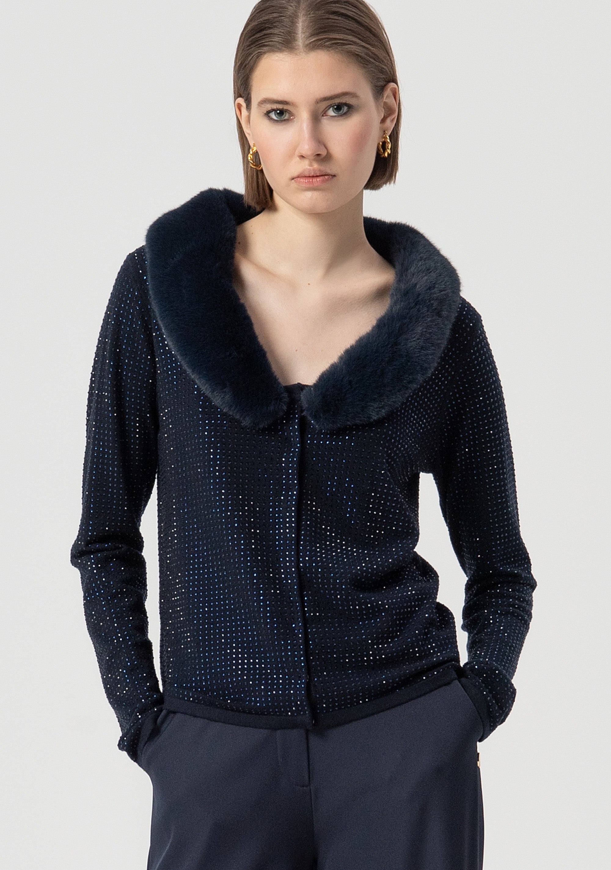 Cardigan regular con strass luminosi FS25WT8003K50201-064 Fracomina