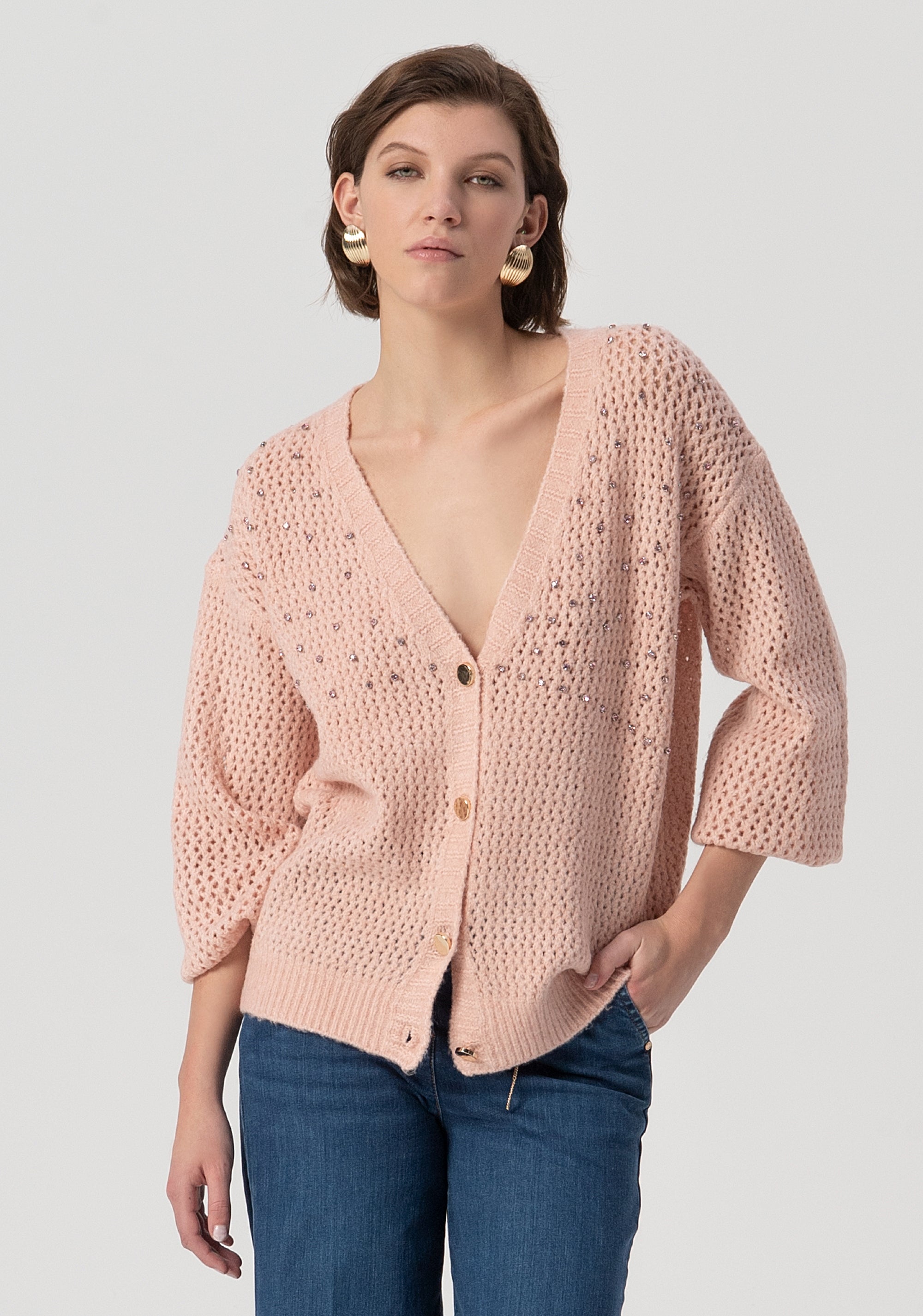 Cardigan over con punto rete FS25WT8005K45701-444 Fracomina