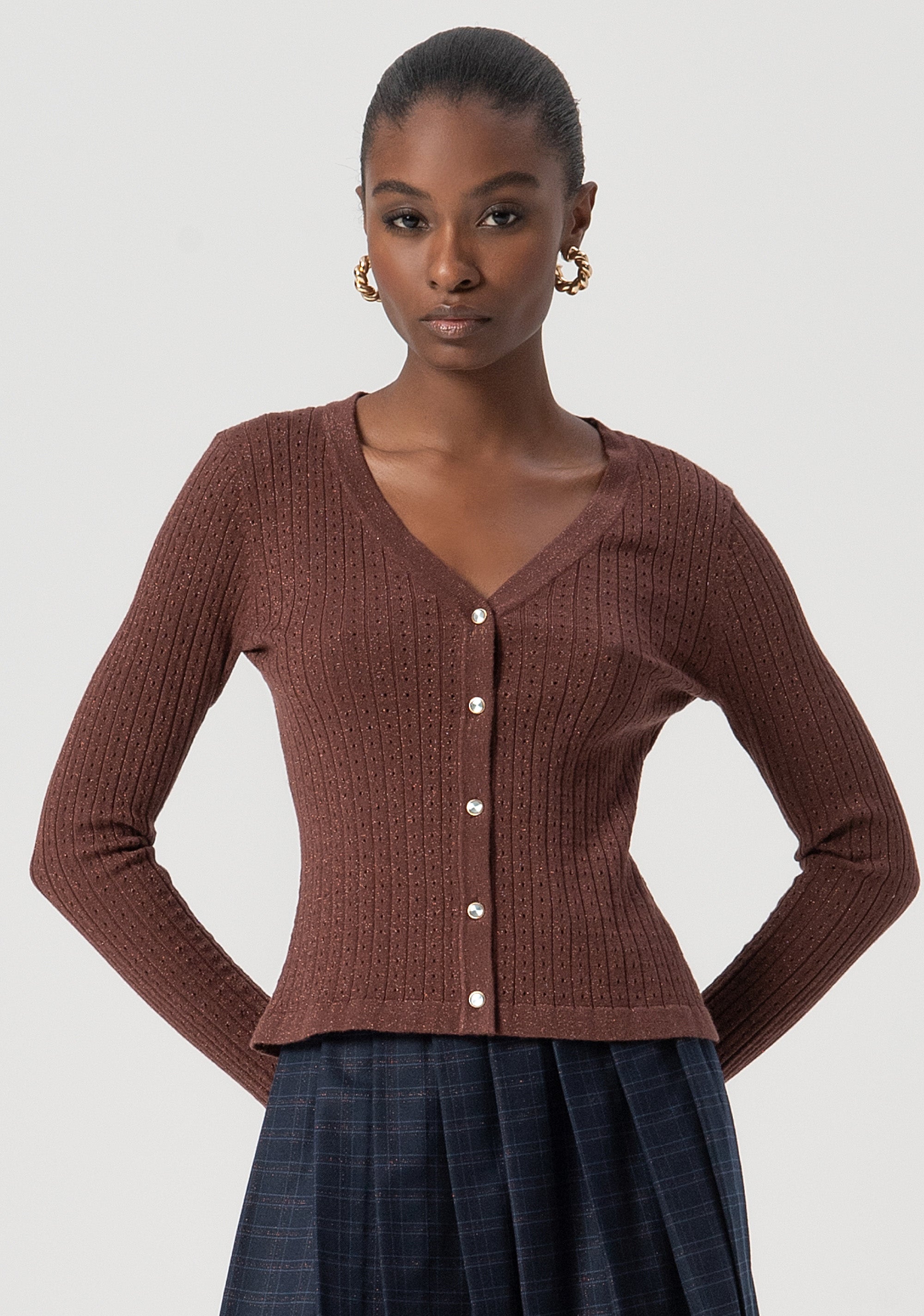 Cardigan slim con lurex FS25WT8011K501Q7-639 Fracomina