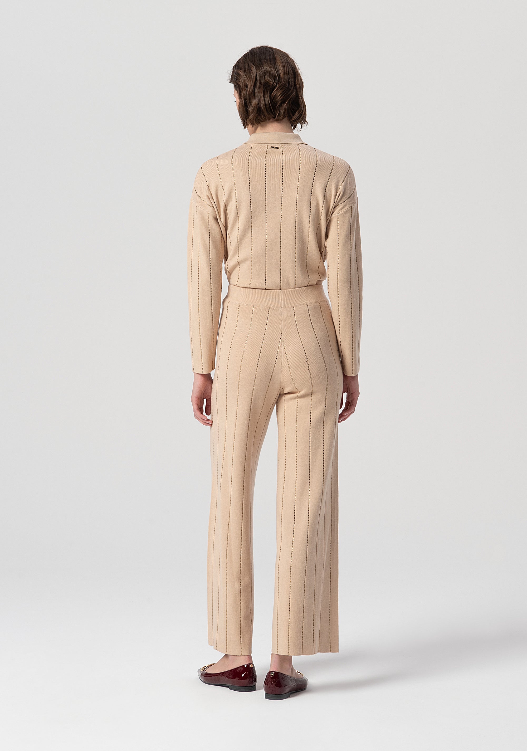 Pantalone flare a palazzo in maglia a coste con strass applicati FS25WV3002K50401-050 Fracomina