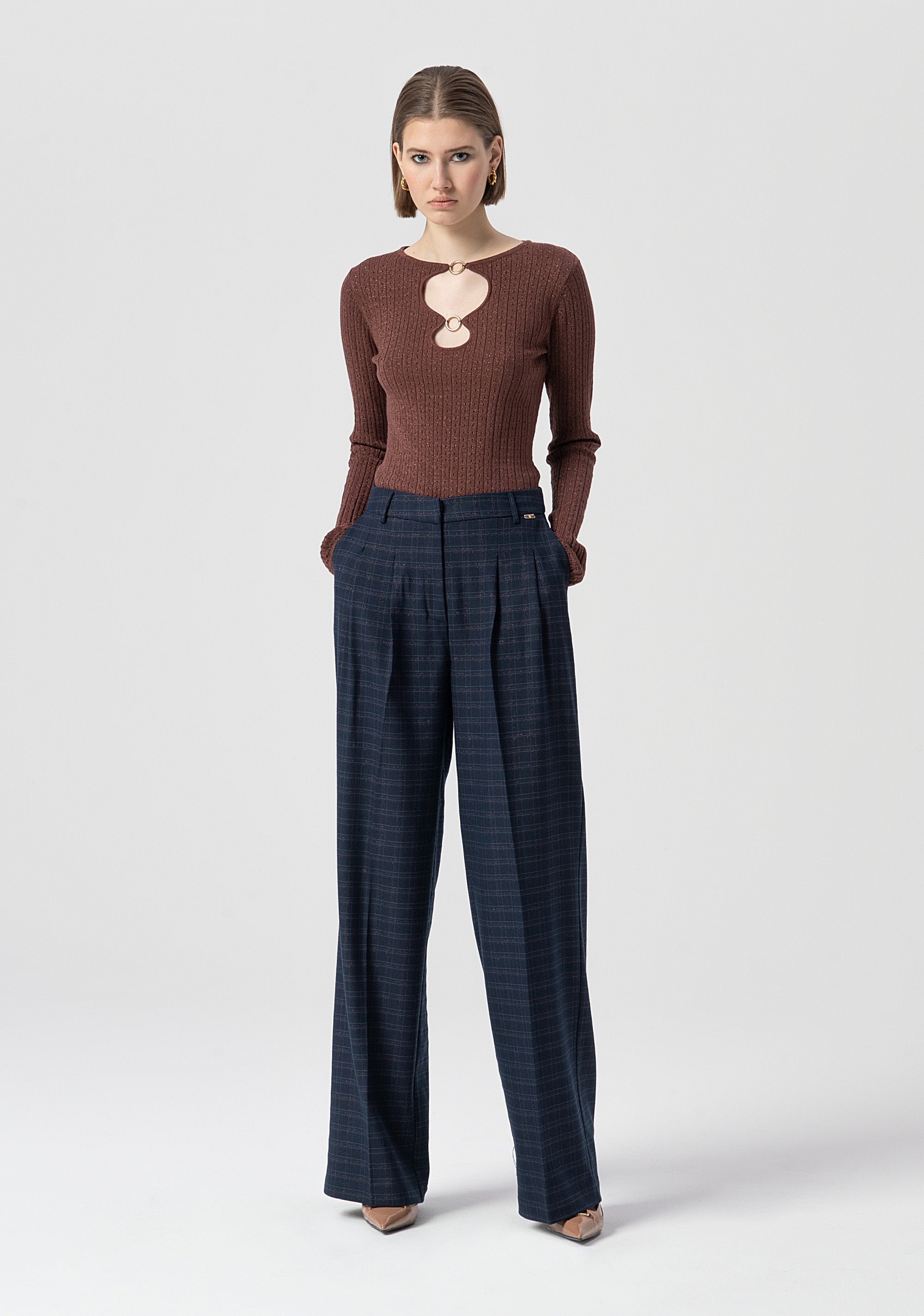 Pantalone flare a palazzo in tessuto a quadri FS25WV3005W56195-064 Fracomina