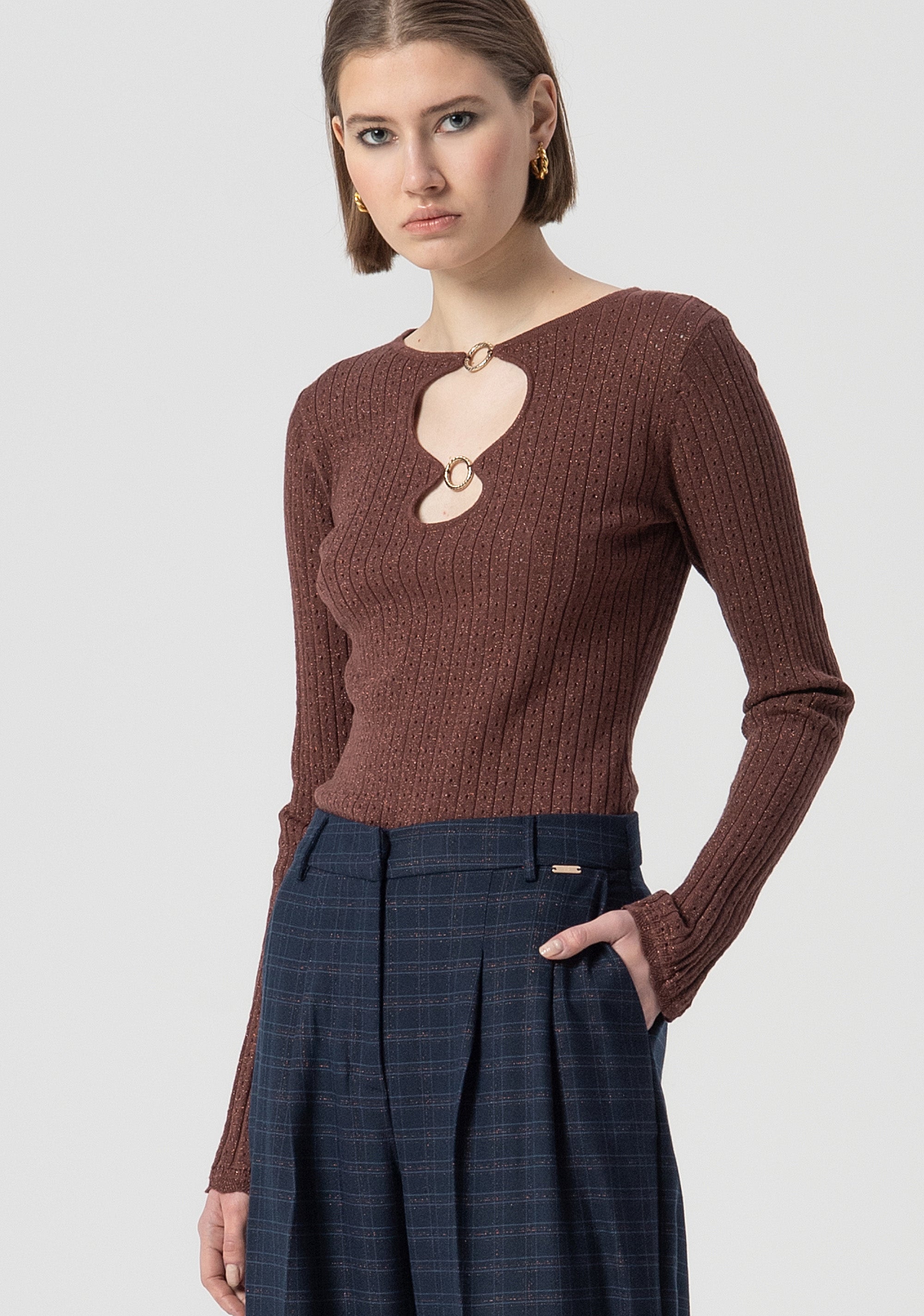 Pantalone flare a palazzo in tessuto a quadri FS25WV3005W56195-064 Fracomina