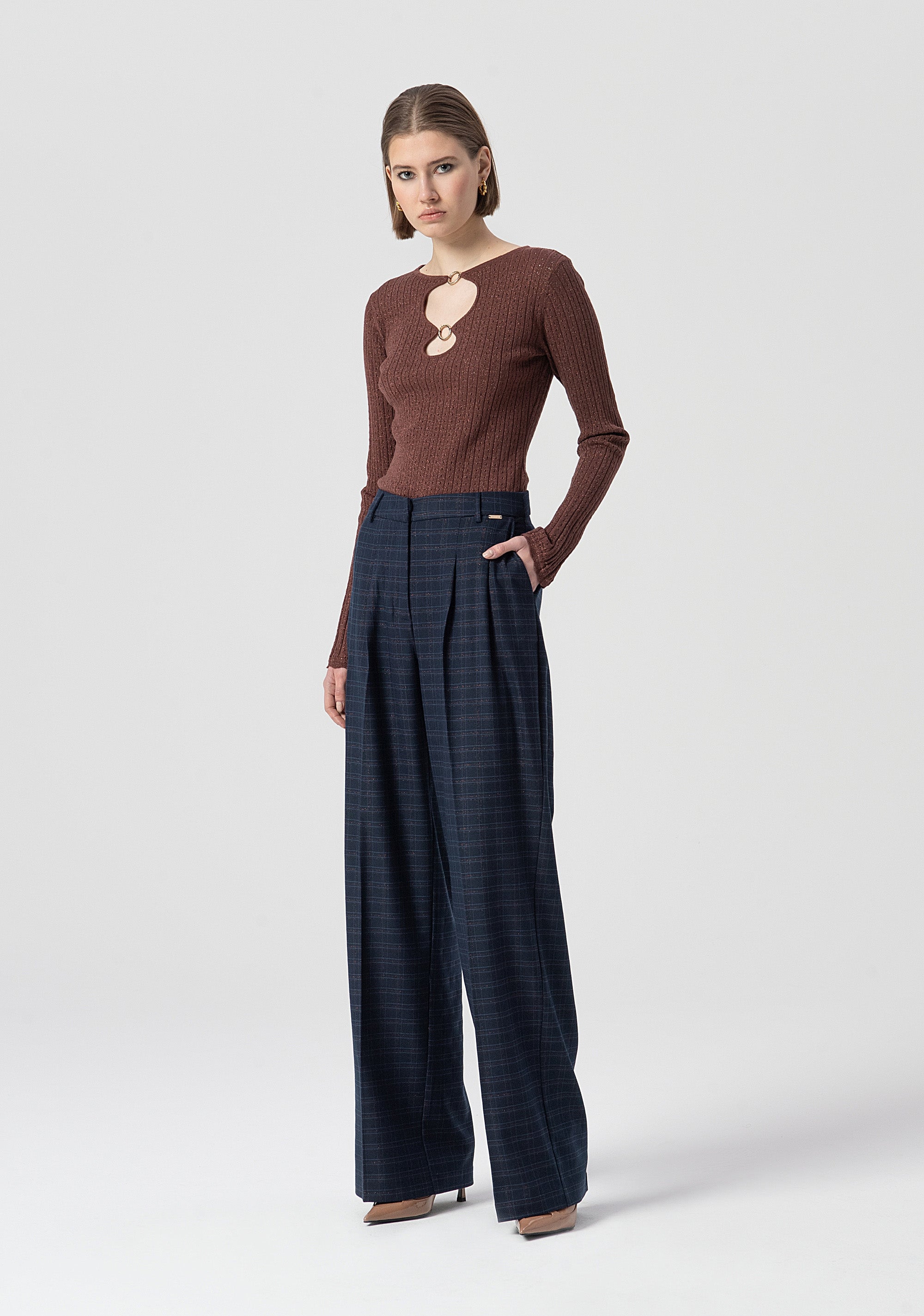 Pantalone flare a palazzo in tessuto a quadri FS25WV3005W56195-064 Fracomina