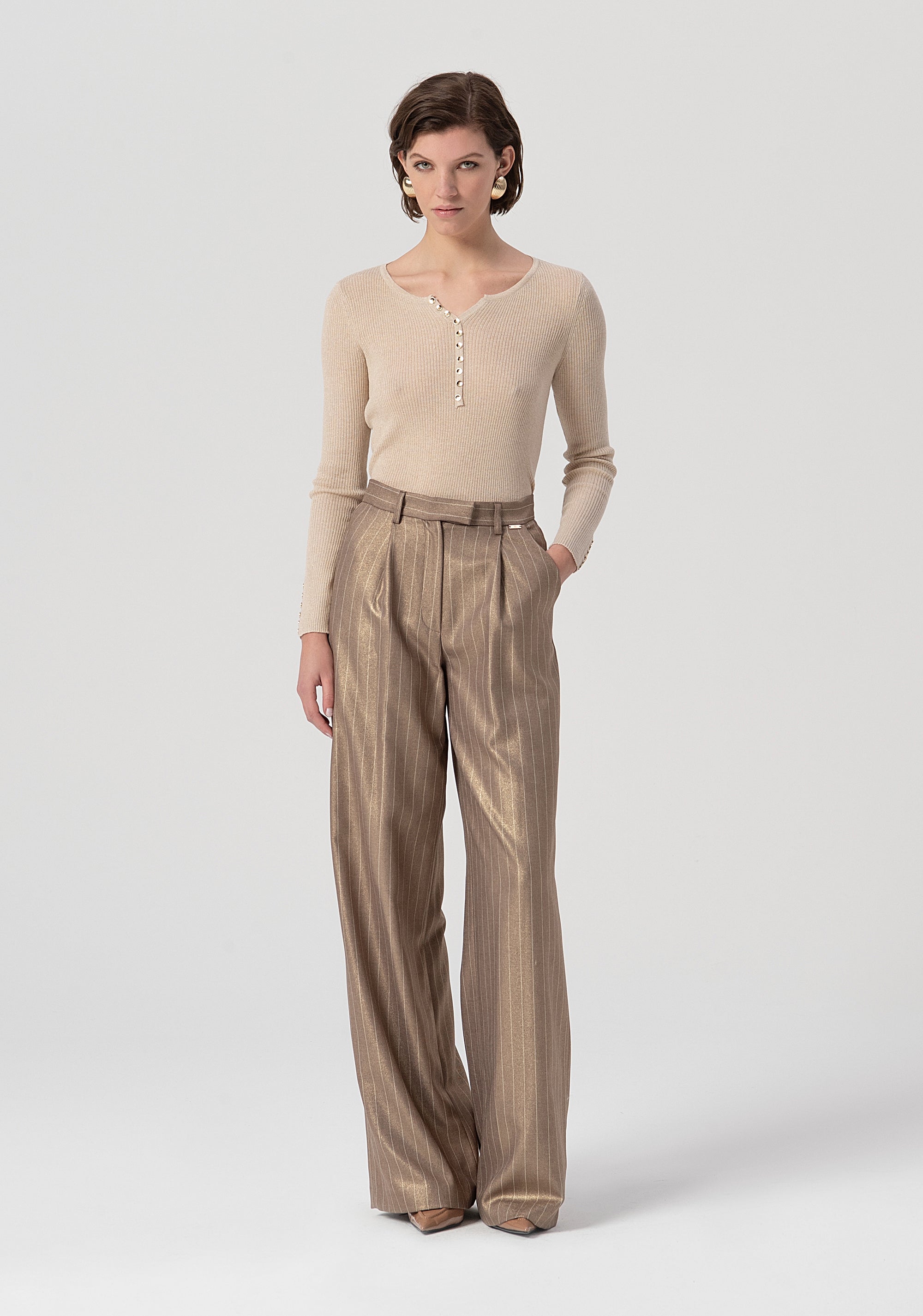 Pantalone flare a palazzo in tessuto gessato FS25WV3006W479T4-G16 Fracomina