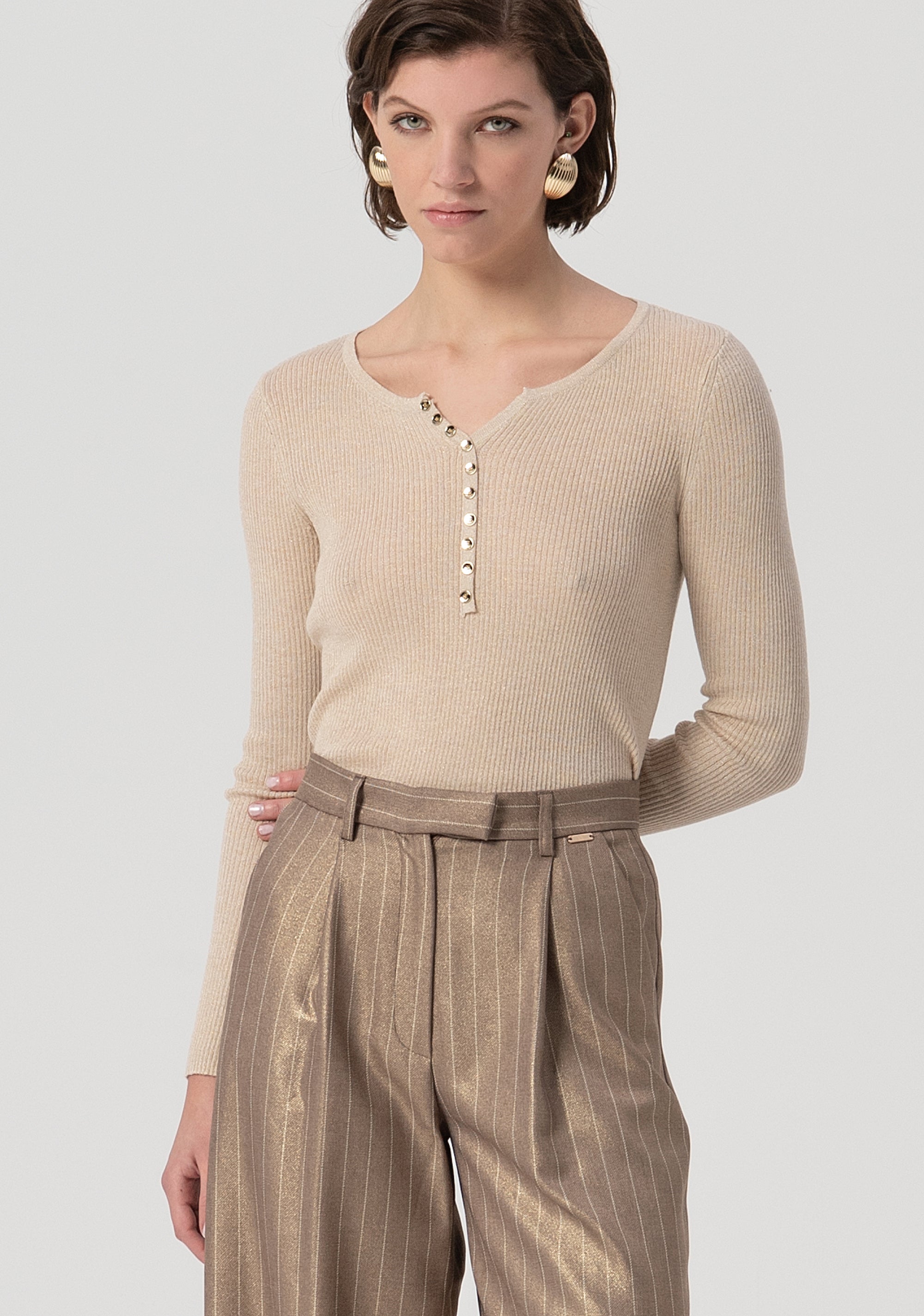 Pantalone flare a palazzo in tessuto gessato FS25WV3006W479T4-G16 Fracomina