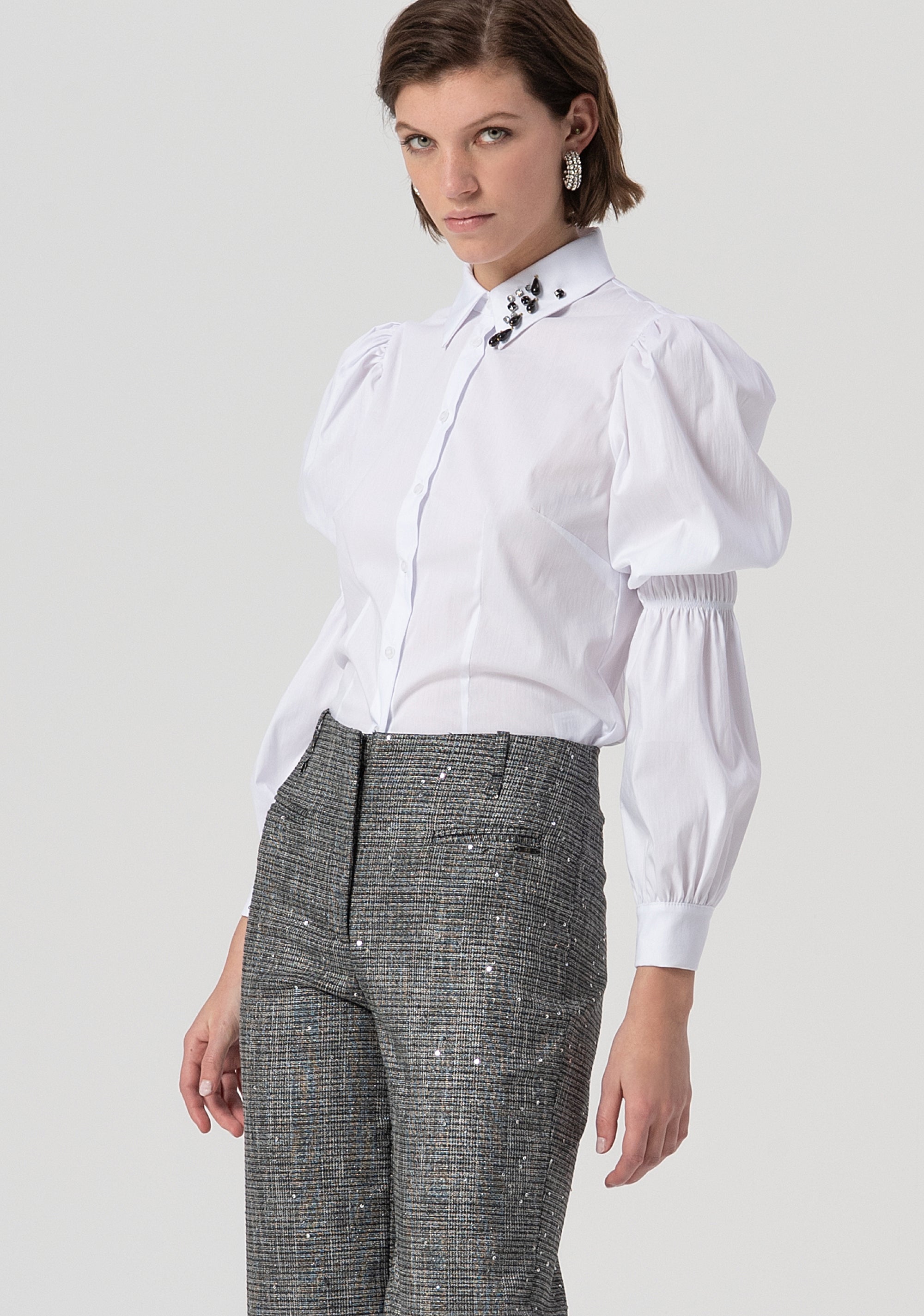 Pantalone flare a palazzo in tweed con paillettes