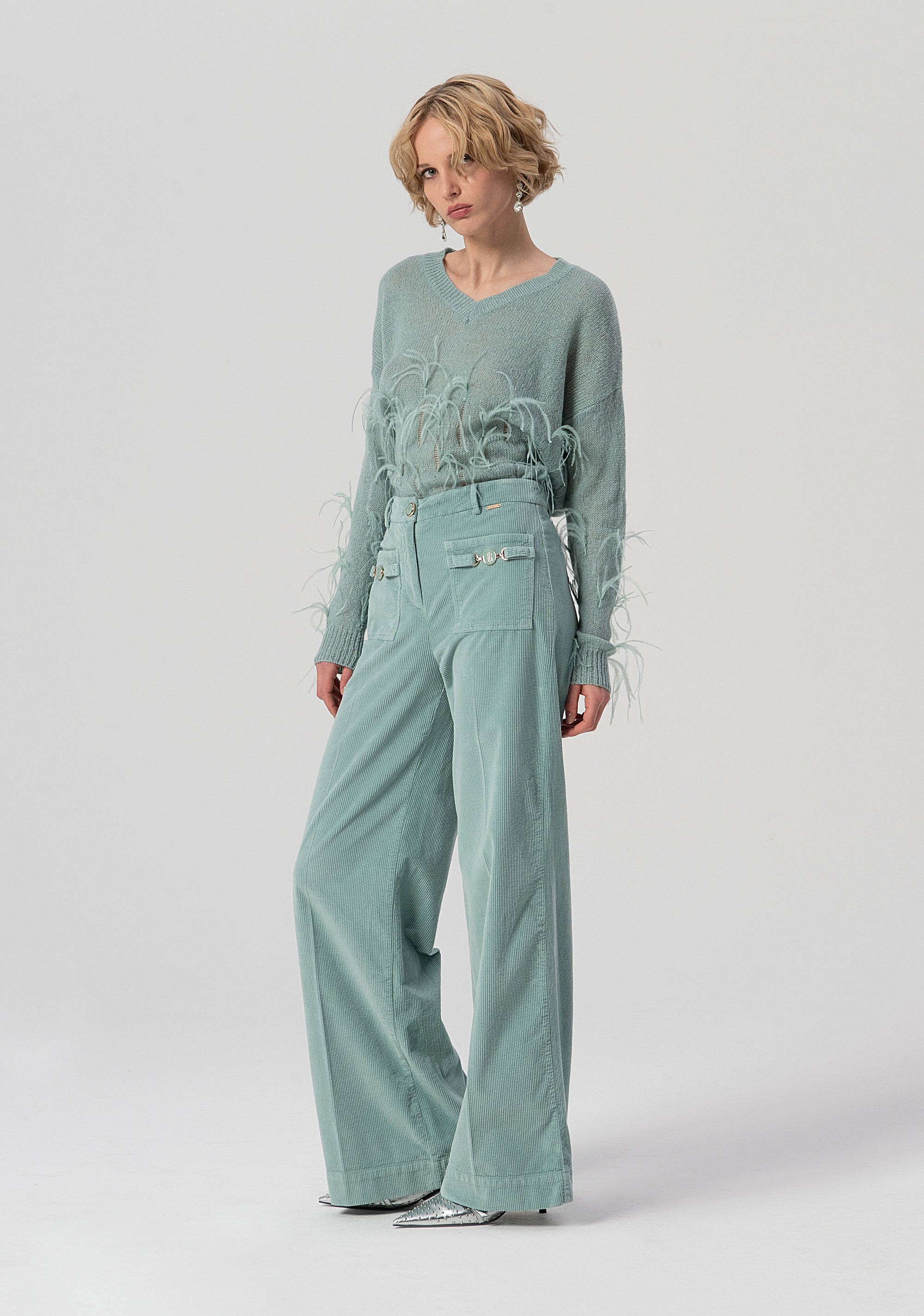 Pantalone flare a palazzo in velluto mille righe FS25WV3009W59401-806 Fracomina