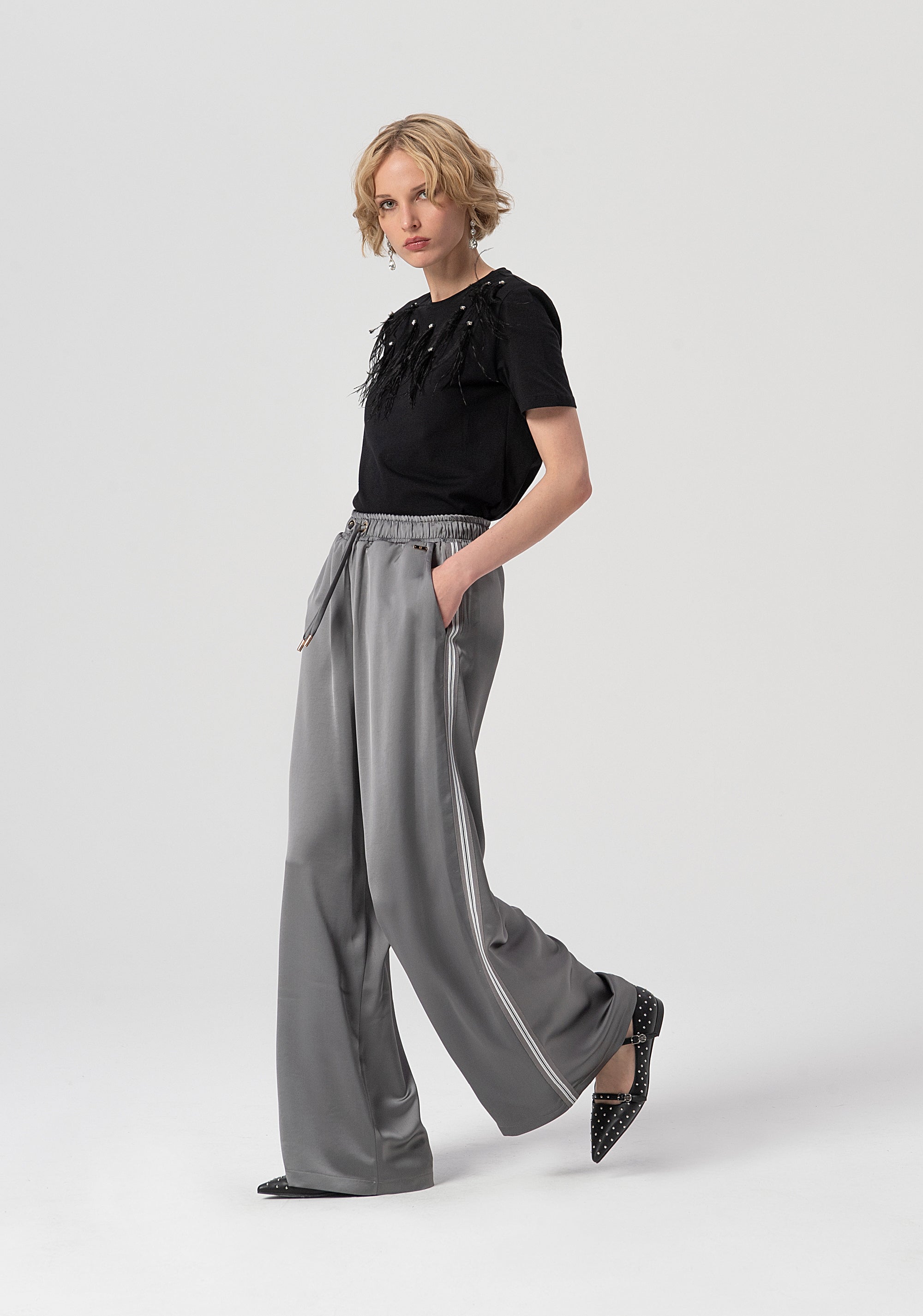 Pantalone flare a palazzo in tessuto lucido FS25WV3010W47001-156 Fracomina