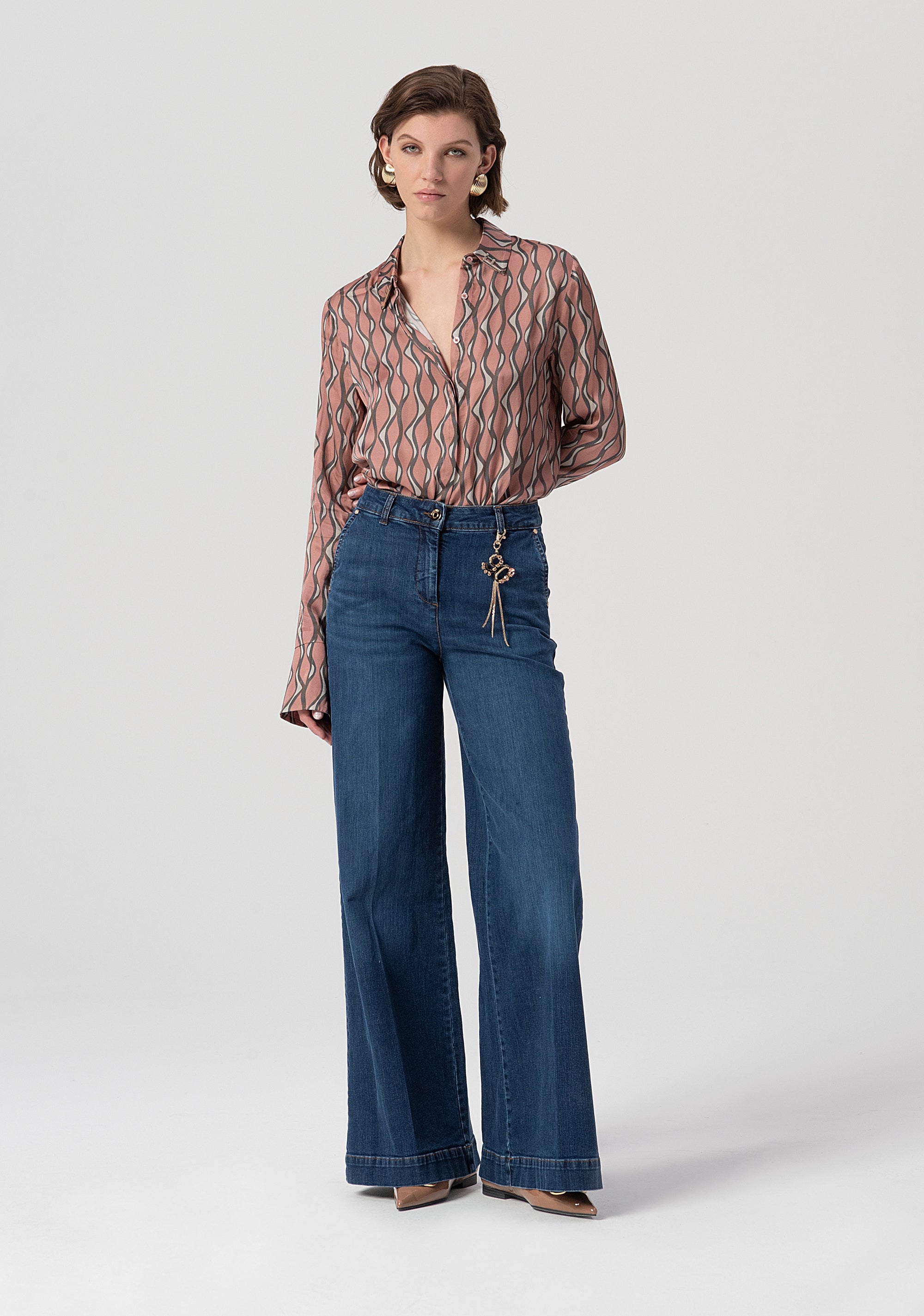 Jeans flare a palazzo in denim con lavaggio medio FS25WV3011D40193-365 Fracomina