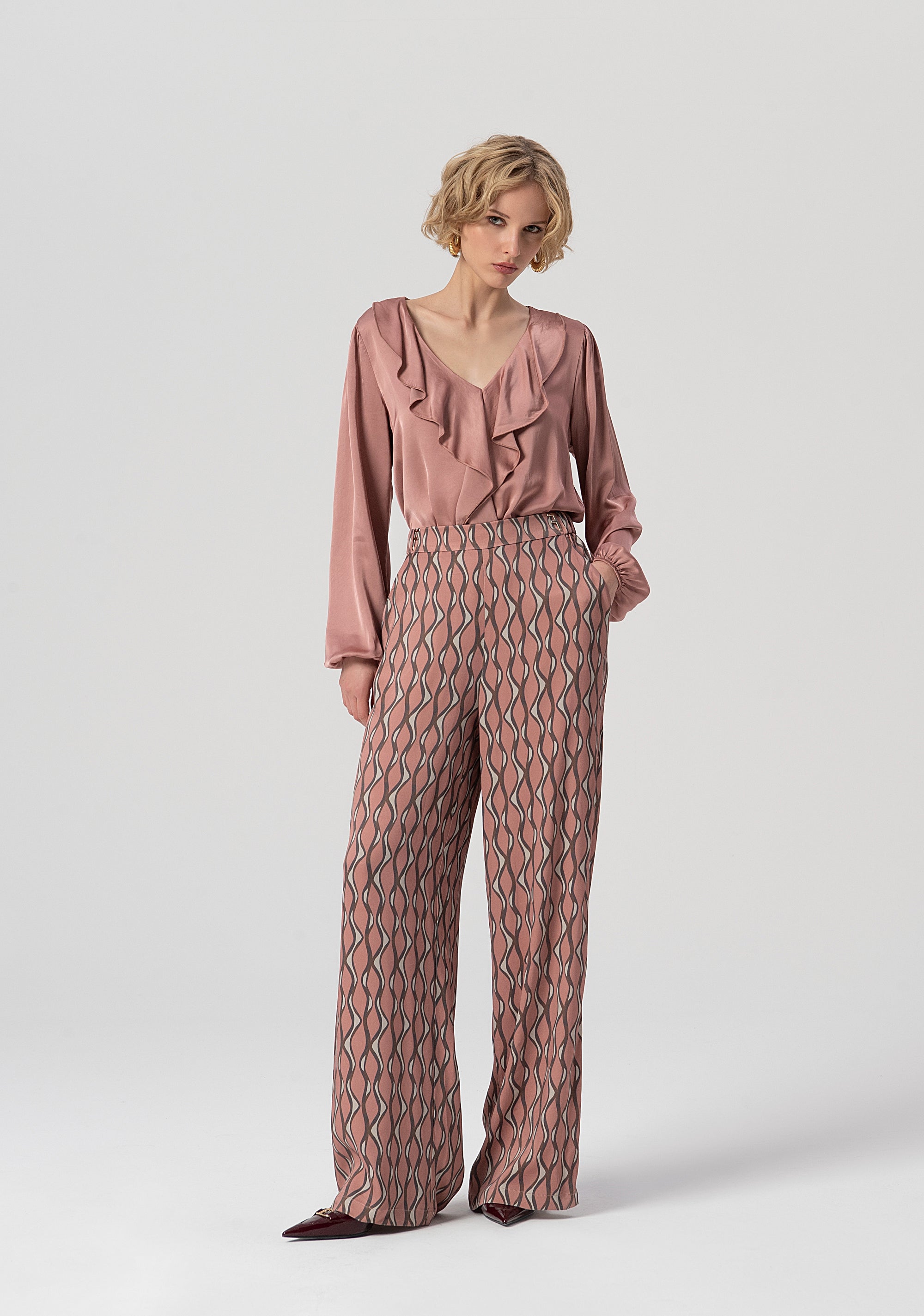 Pantalone flare a palazzo in fantasia geometrica FS25WV3014W732K5-238 Fracomina