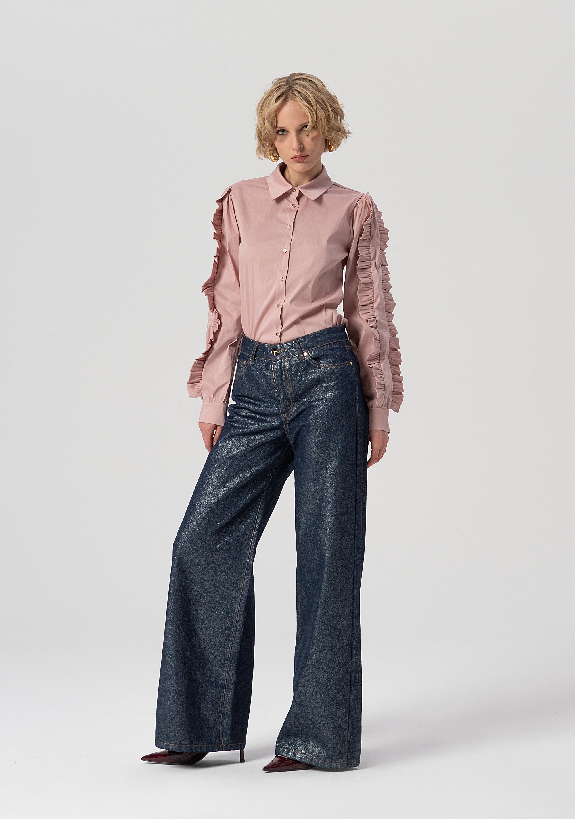 Jeans flare a palazzo in denim con spalmatura   FS25WV3015D400L9 FRACOMINA