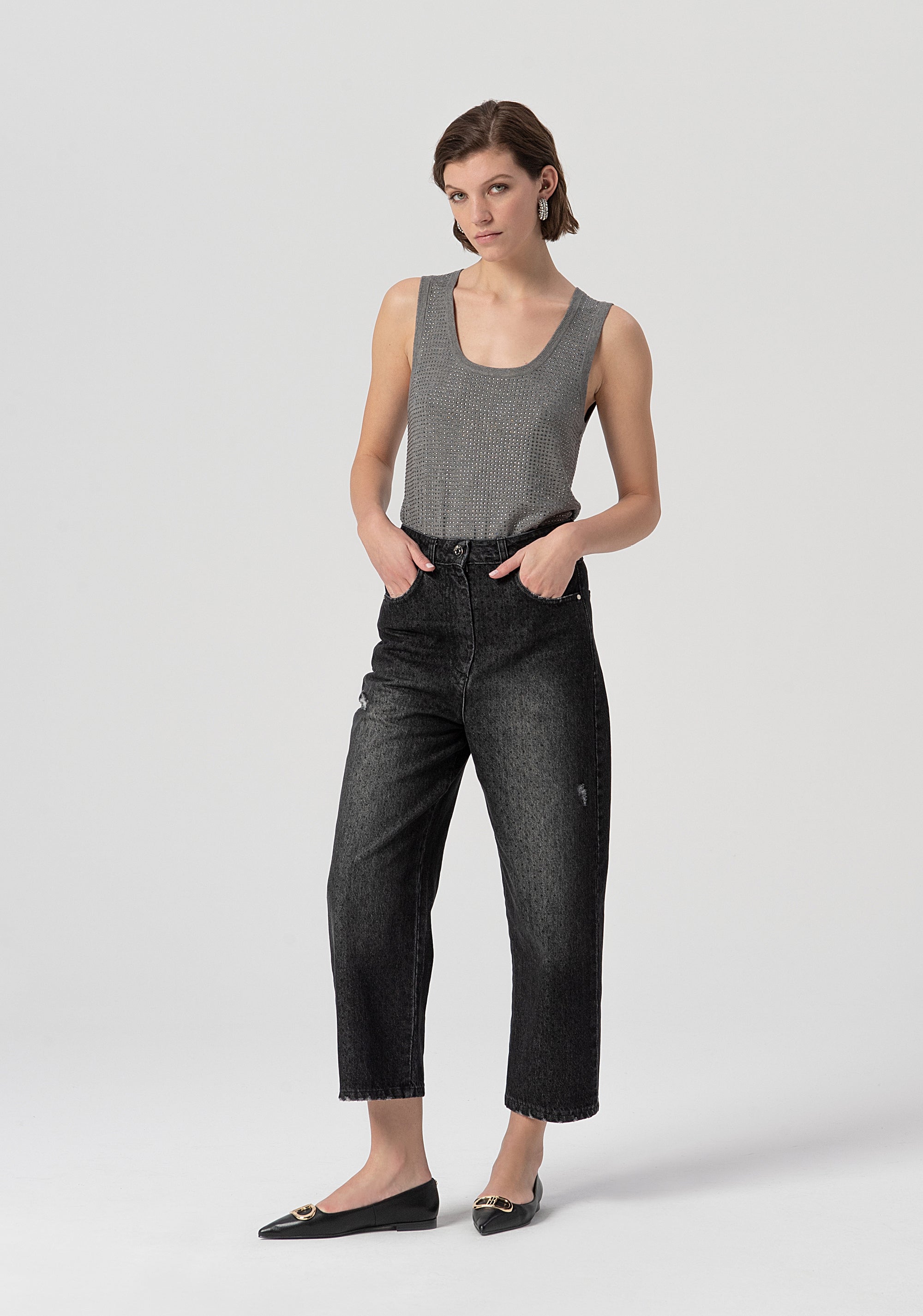 Jeans boyfriend in denim nero con lavaggio medio FS25WV5001D40001-553 Fracomina