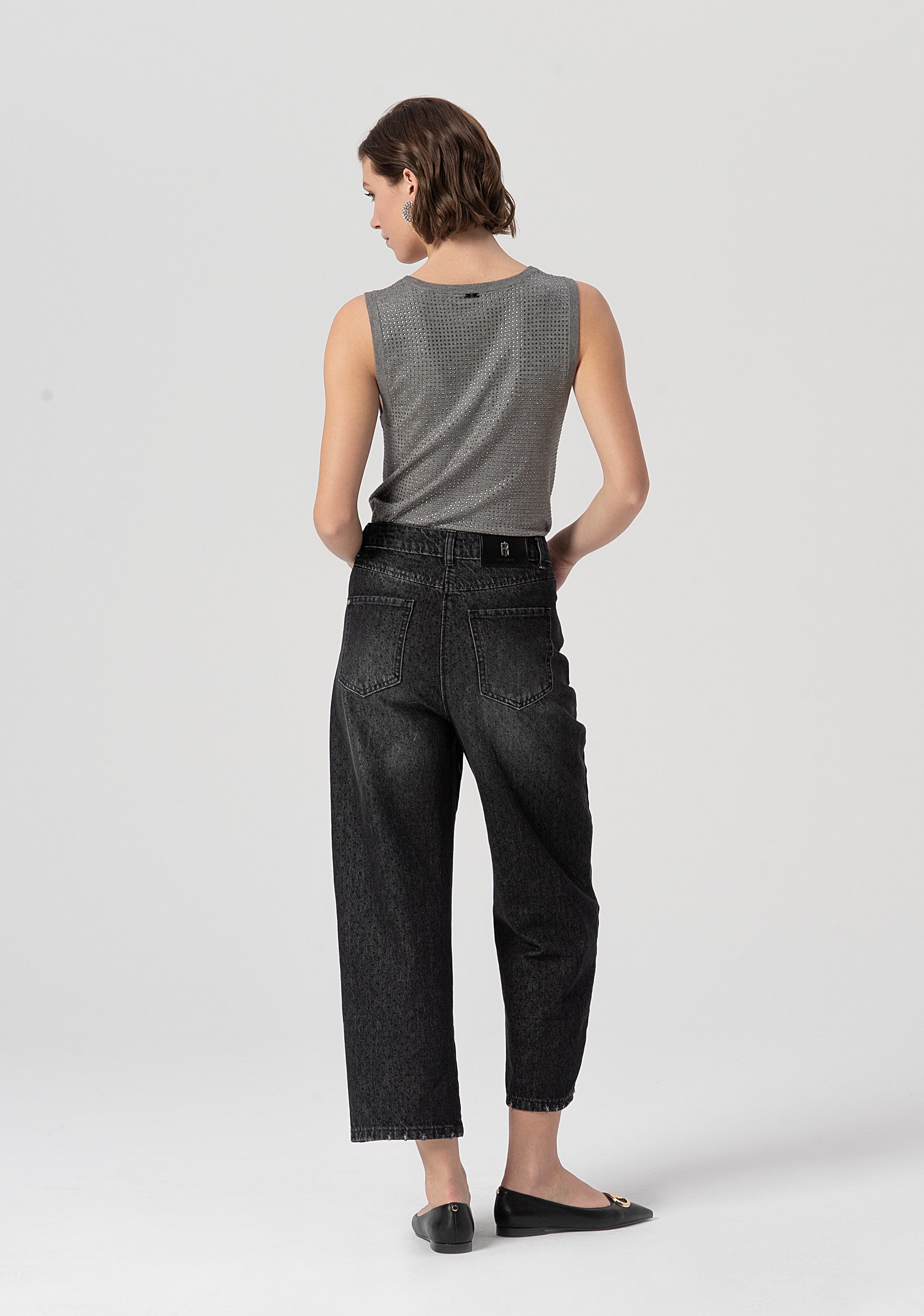 Jeans boyfriend in denim nero con lavaggio medio FS25WV5001D40001-553 Fracomina