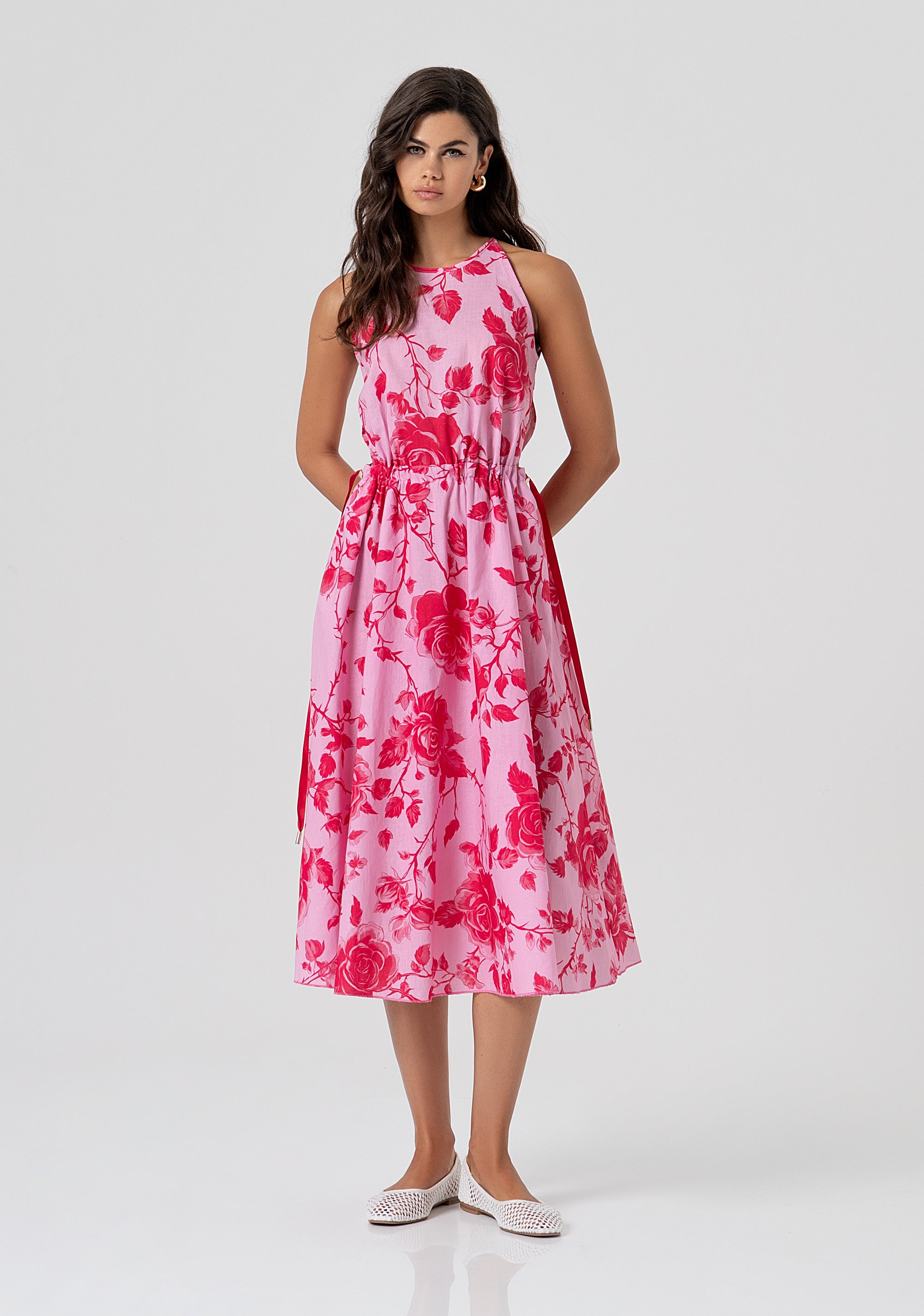 Abito midi senza maniche in fantasia floreale FS26SD2012W622K9-G54 Fracomina