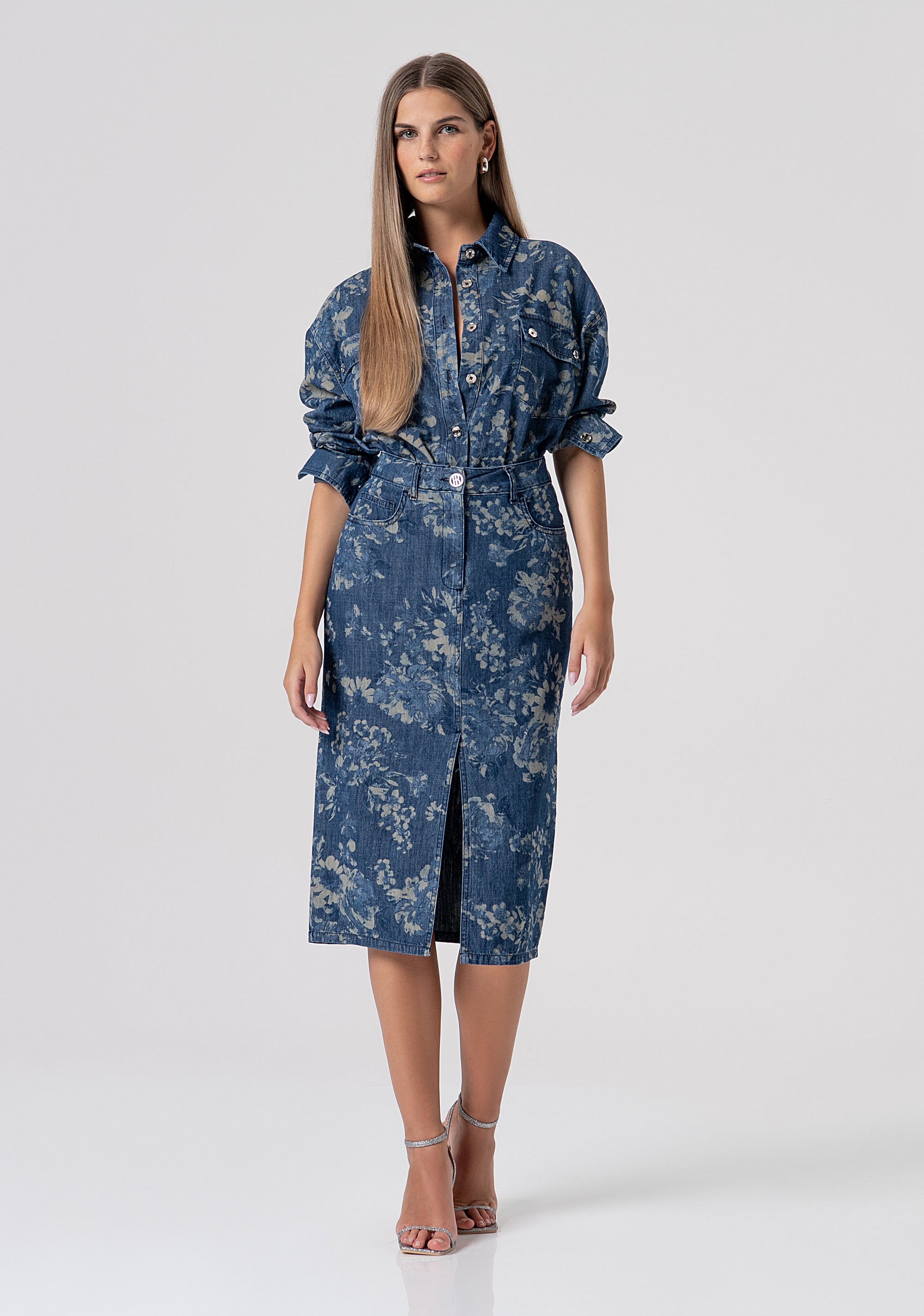 Gonna slim midi in denim con jacquard FS26SG5002D400K2-S21 Fracomina