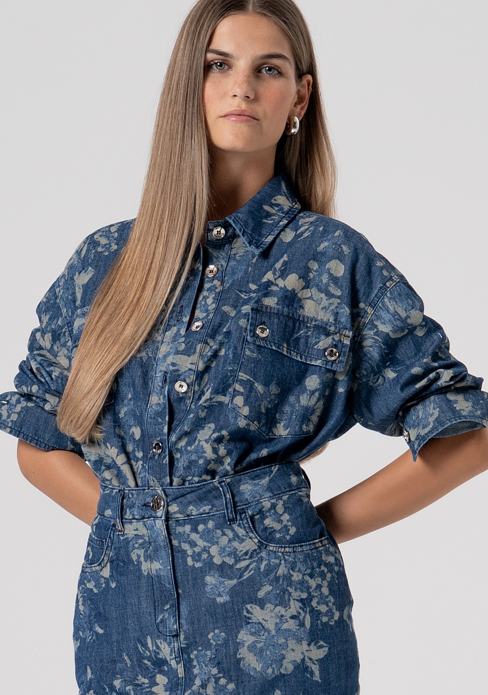 Gonna slim midi in denim con jacquard FS26SG5002D400K2-S21 Fracomina