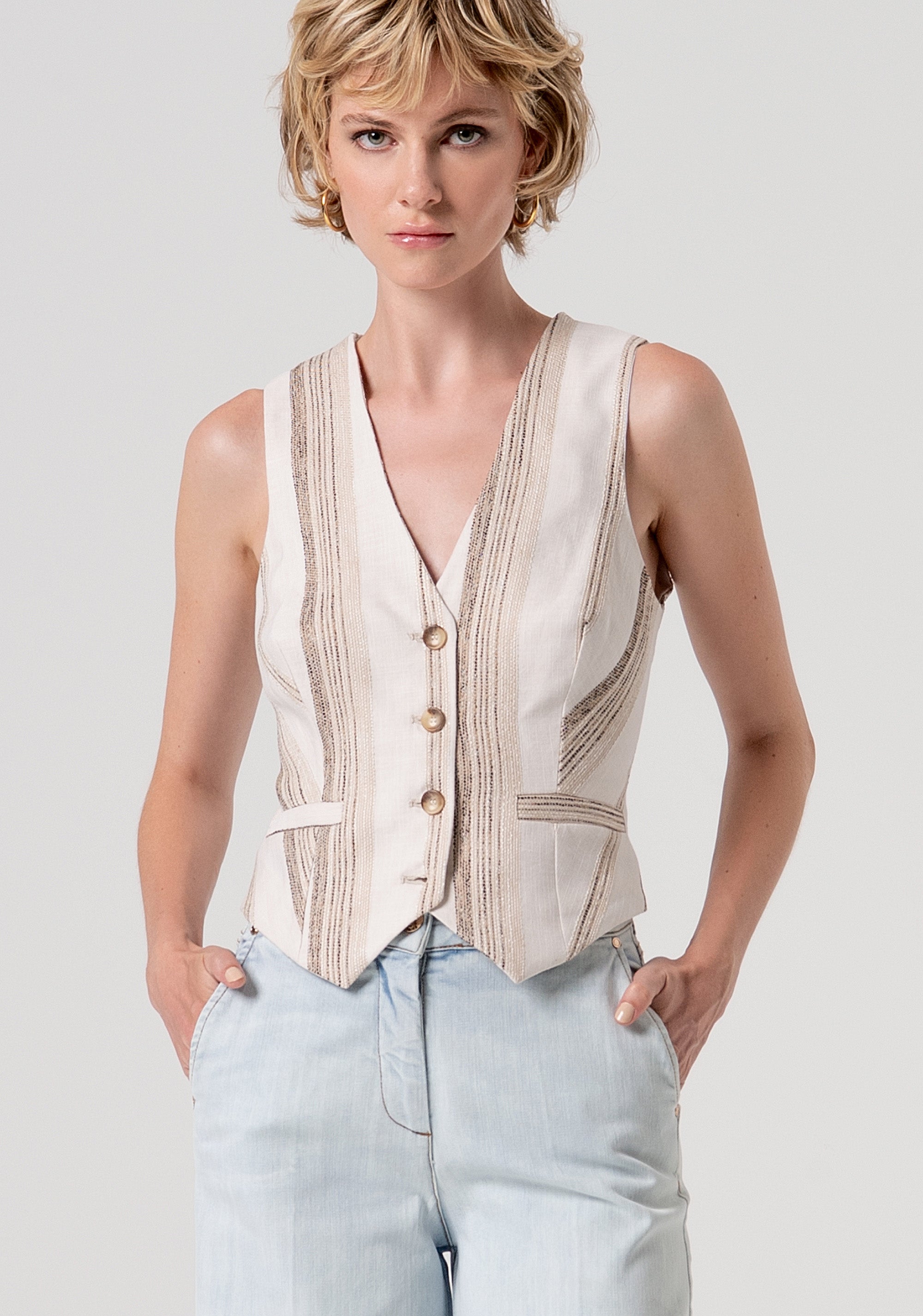 Gilet slim in tessuto a righe FS26SJ5002W840N8-050 Fracomina