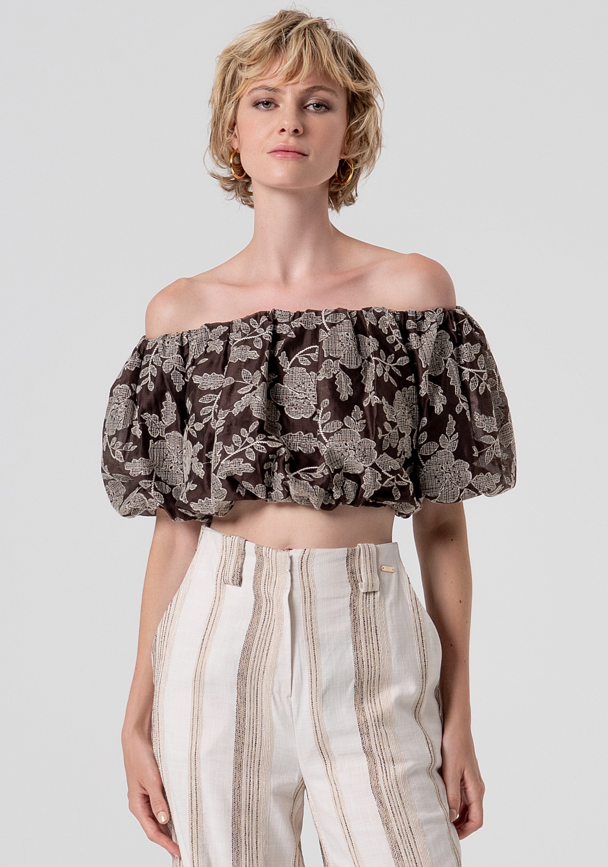 Top cropped in tessuto ricamato FS26ST1004W834E5-091 Fracomina