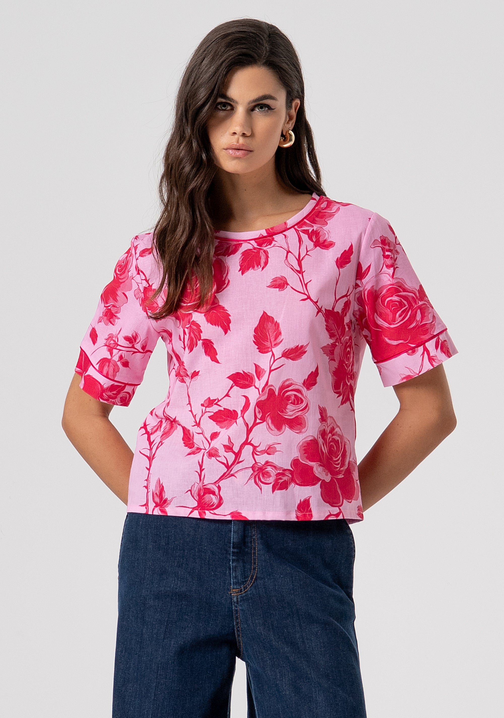 Top regular in fantasia floreale FS26ST1005W622K9-G54 Fracomina