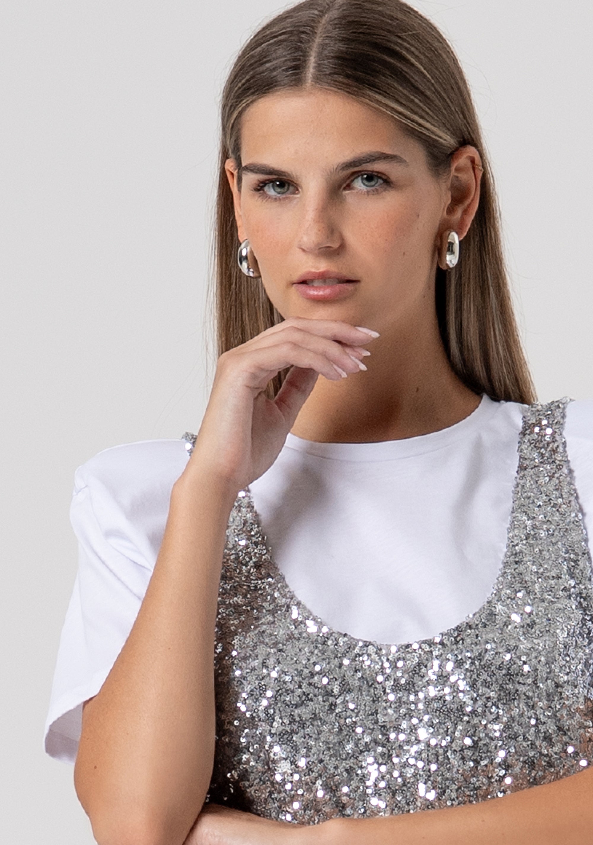 T-shirt cropped con canotta in paillettes FS26ST3003W795N6-389 Fracomina