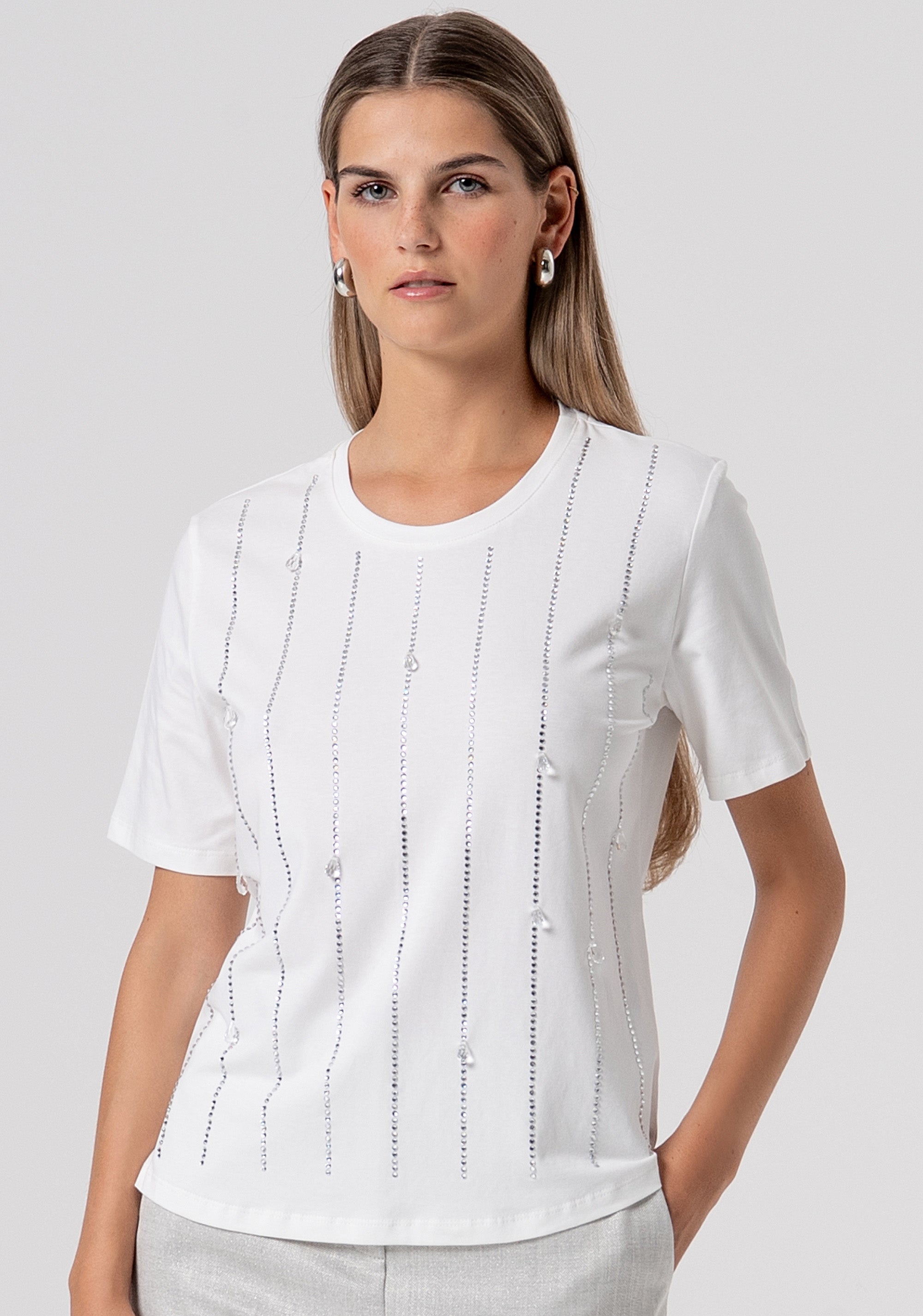 T-shirt regular in jersey con strass